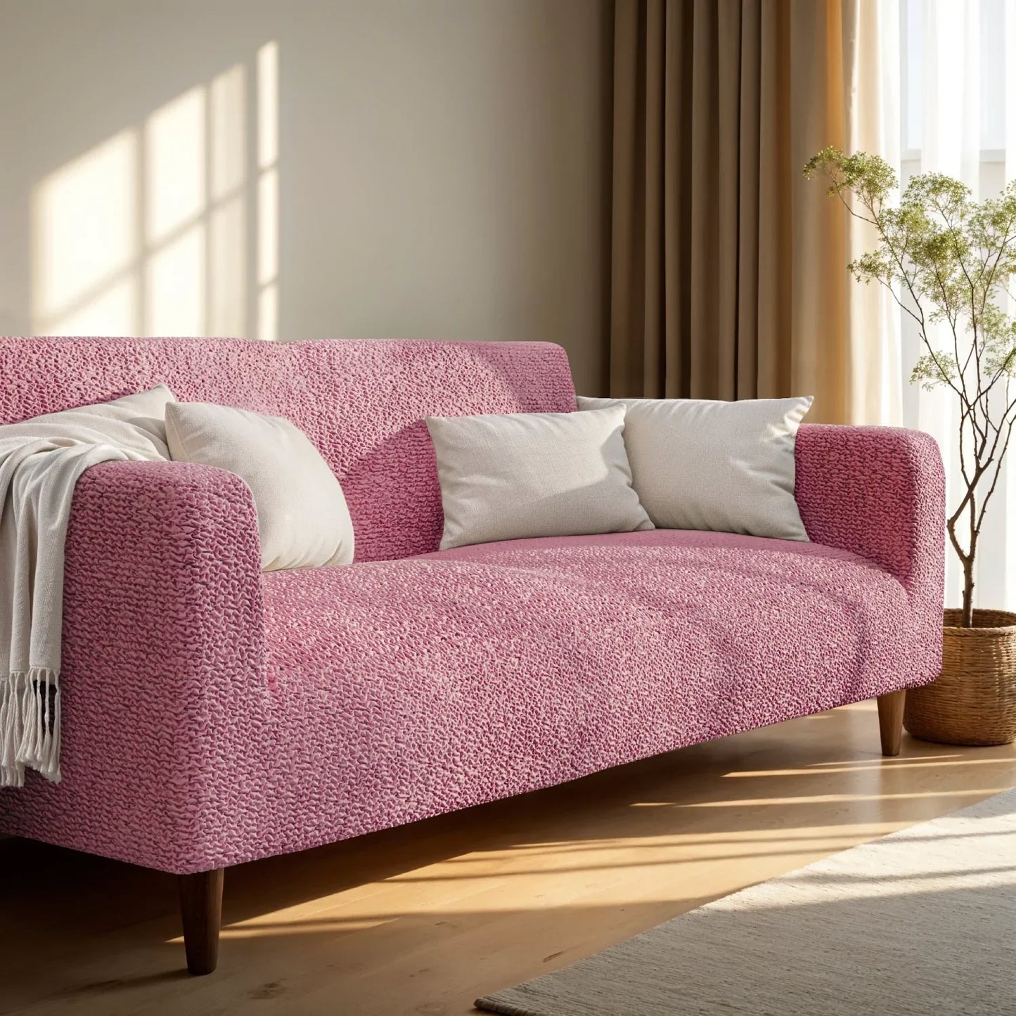 2 Seater Sofa Cover - Pink, Microfibra