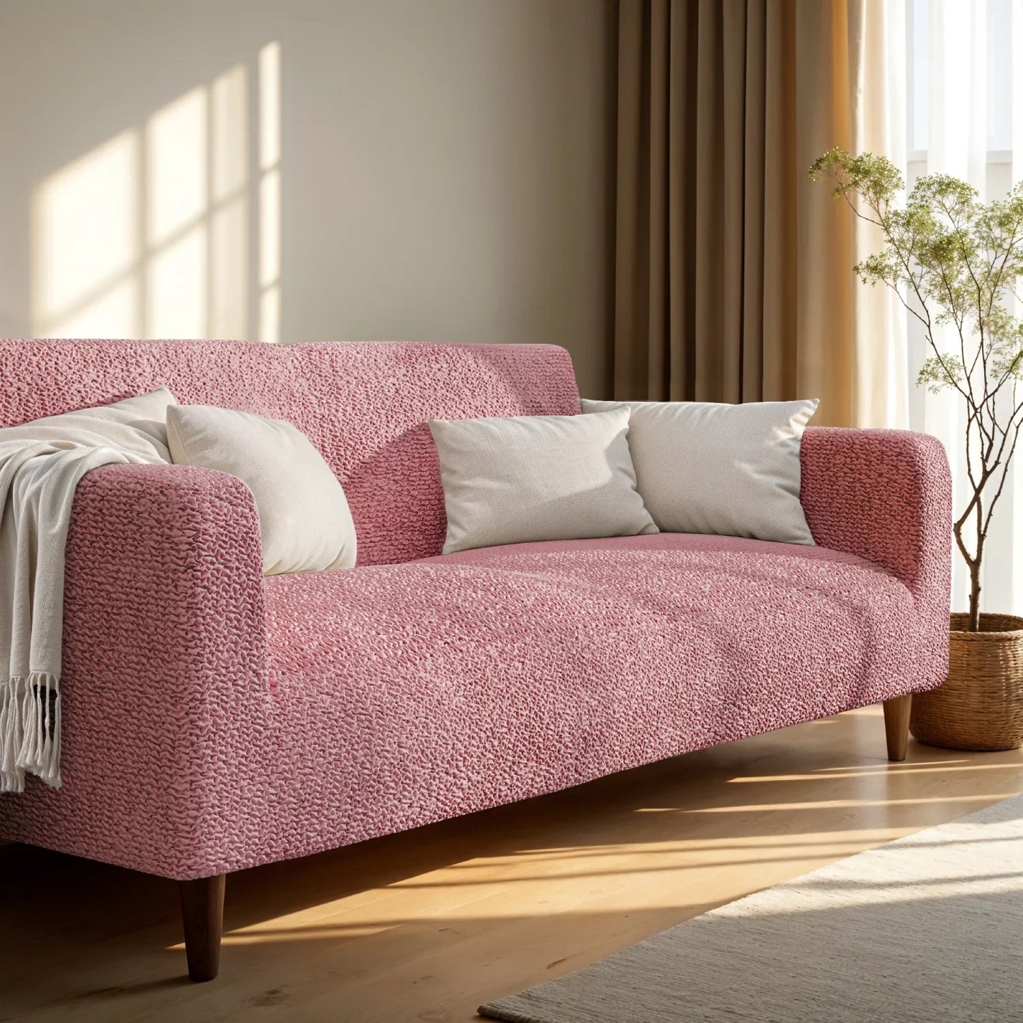 Housse de canapé 2 places - Rose, Microfibre