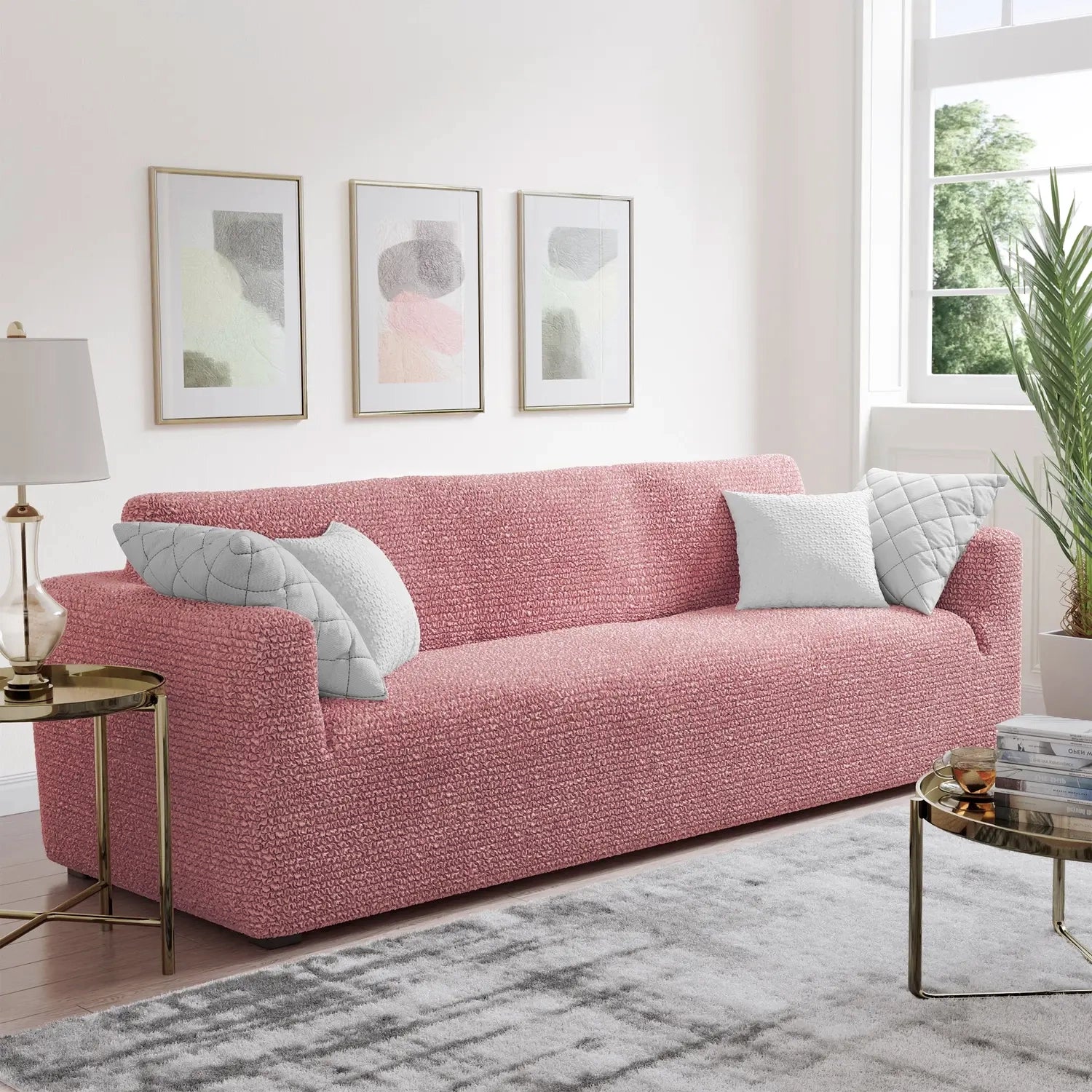 3 Seater Sofa Cover - Pink, Microfibra