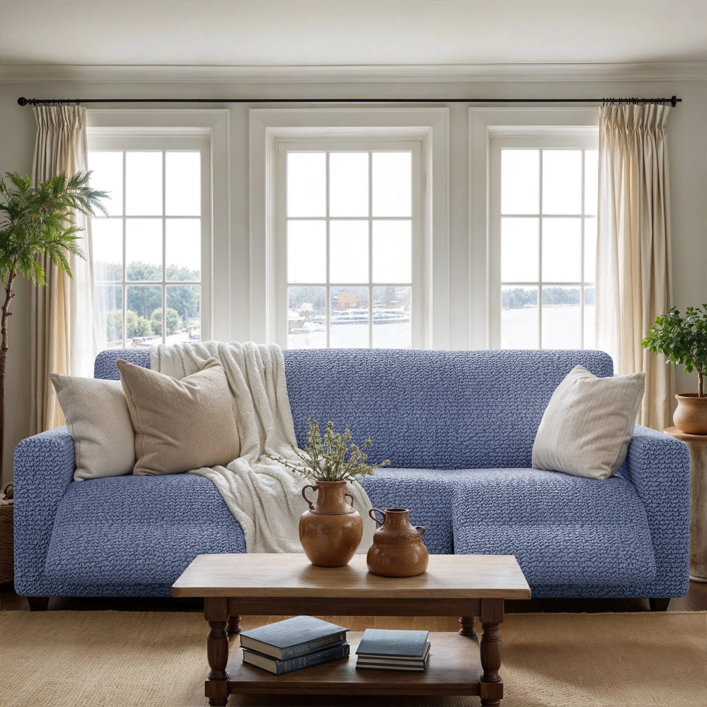 3 Seater Recliner Sofa Cover - Blue, Microfibra