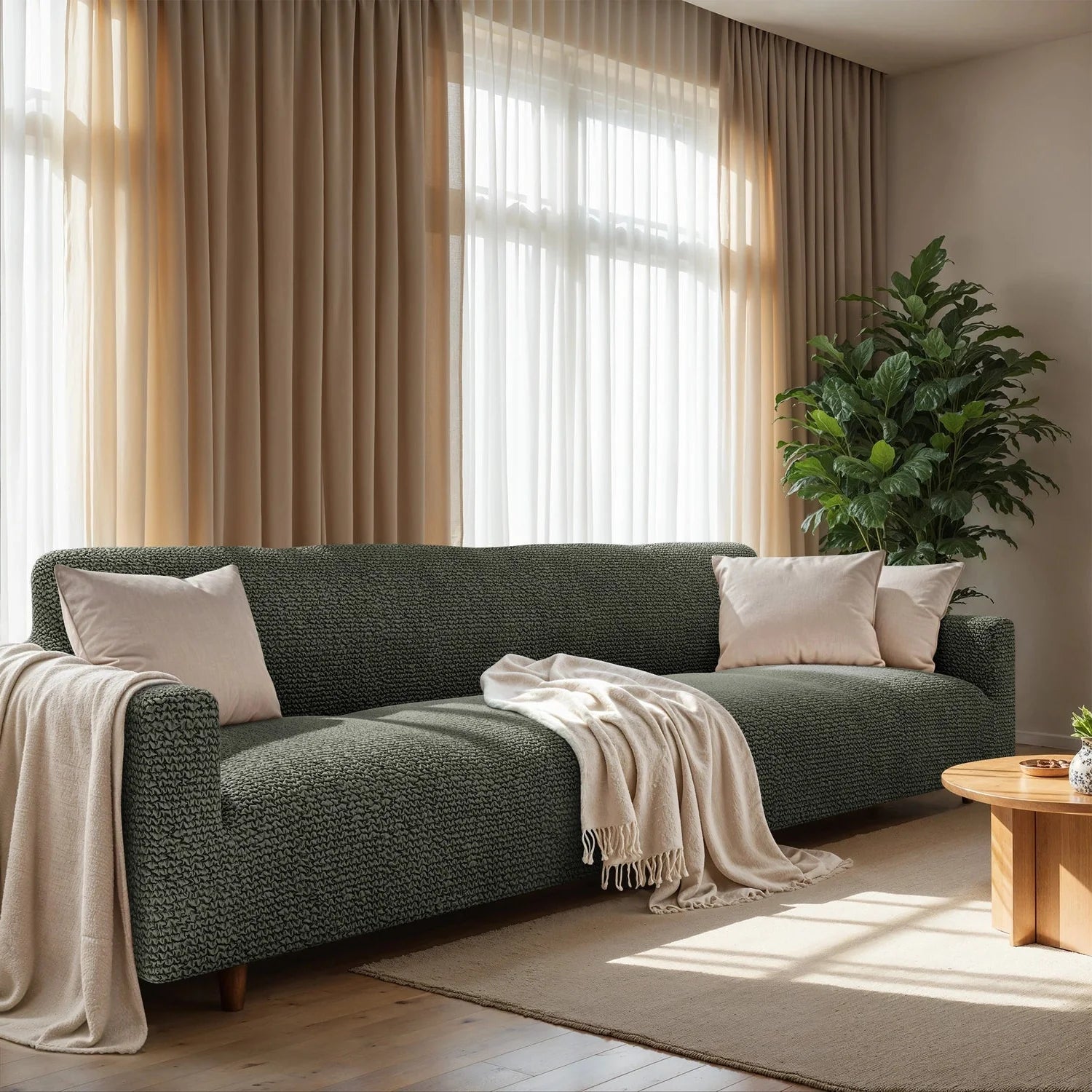 4 Seater Sofa Cover - Moss Green, Microfibra Collection