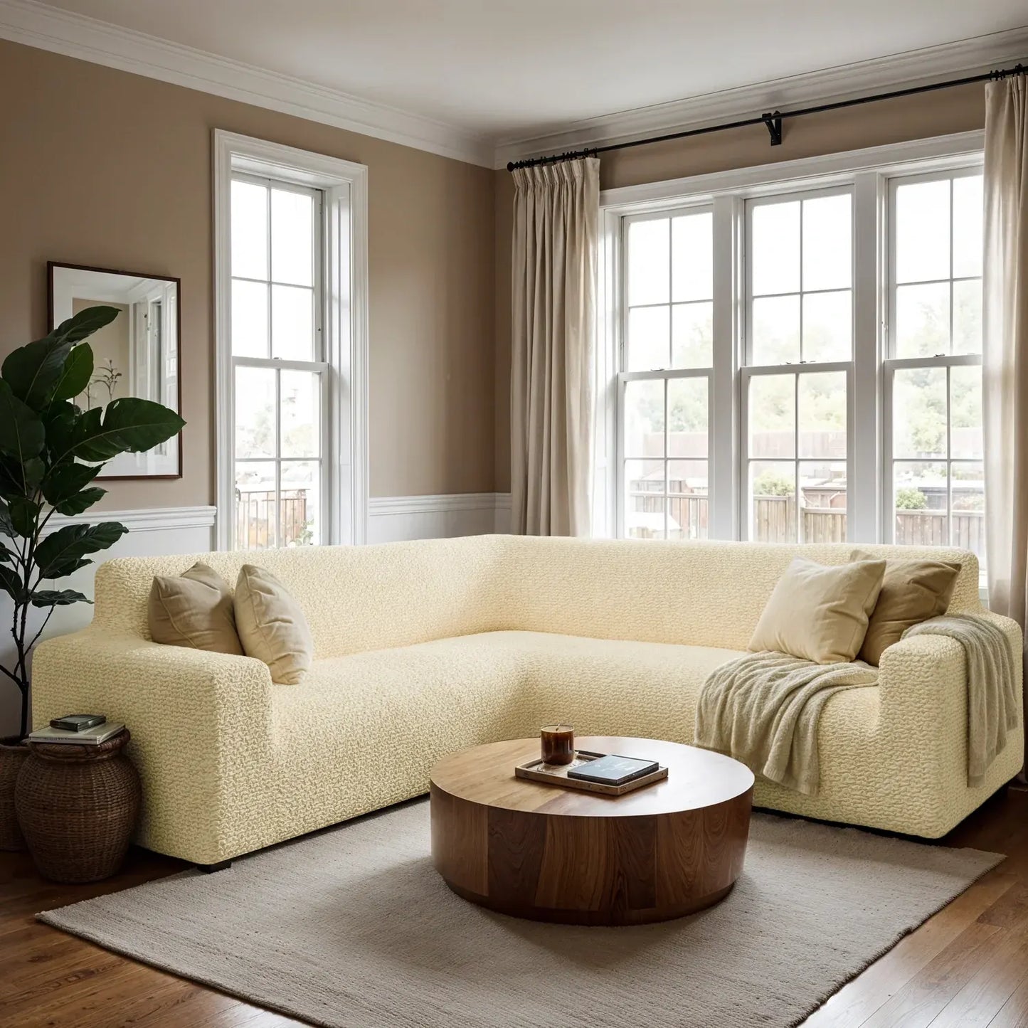 Corner Sofa Cover - Beige, Microfibra