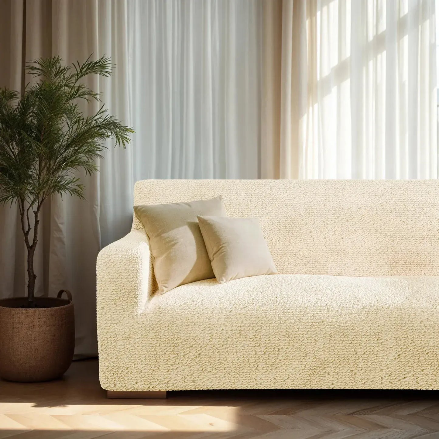 Housse de Canapé 4 Places - Beige, Collection Microfibre