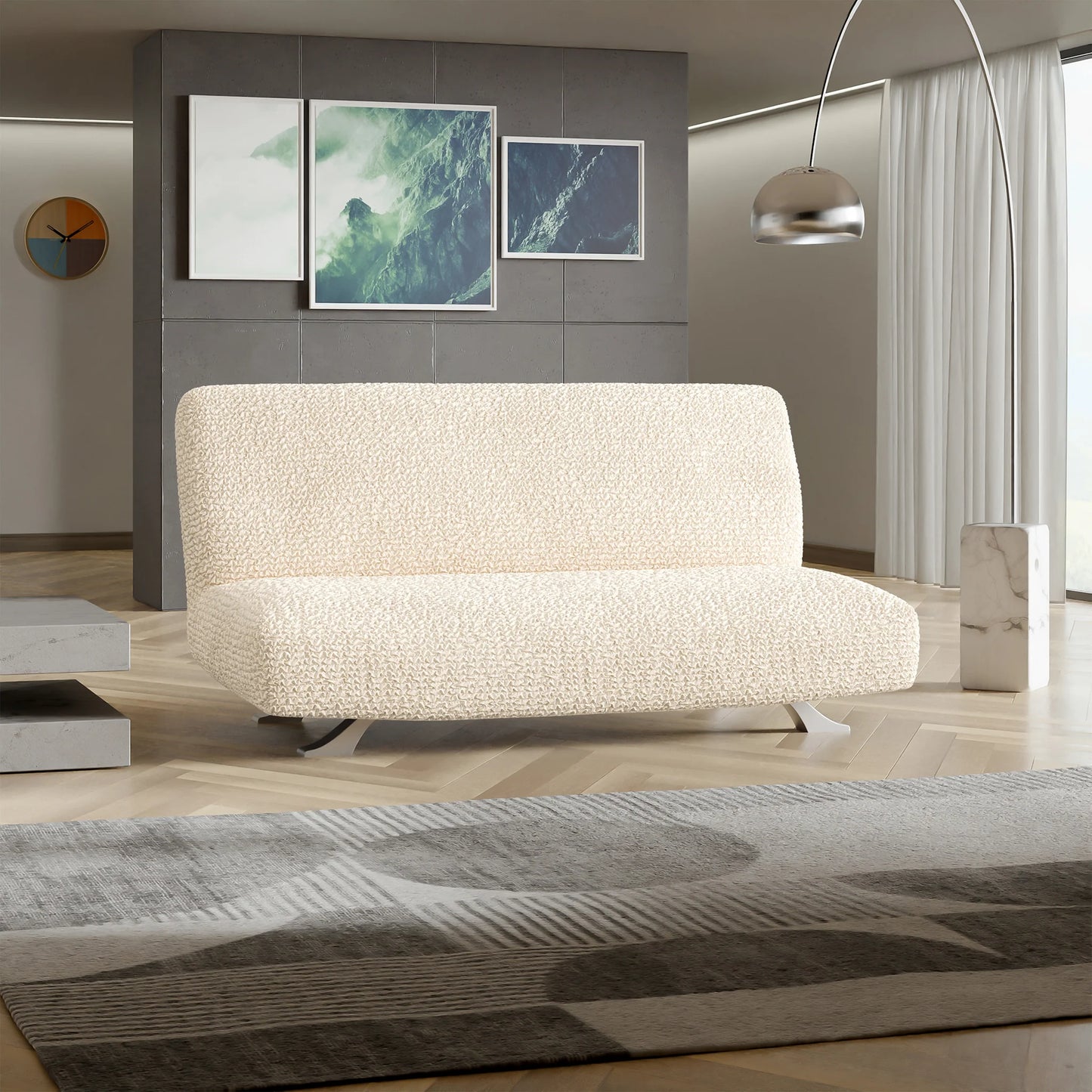 Futon Armless Sofa Bed Slipcover - Beige, Microfibra
