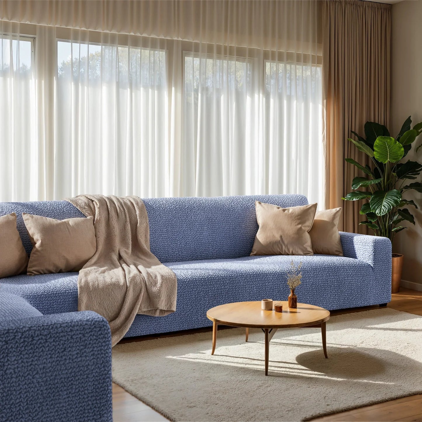 Corner Sofa Cover - Blue, Microfibra