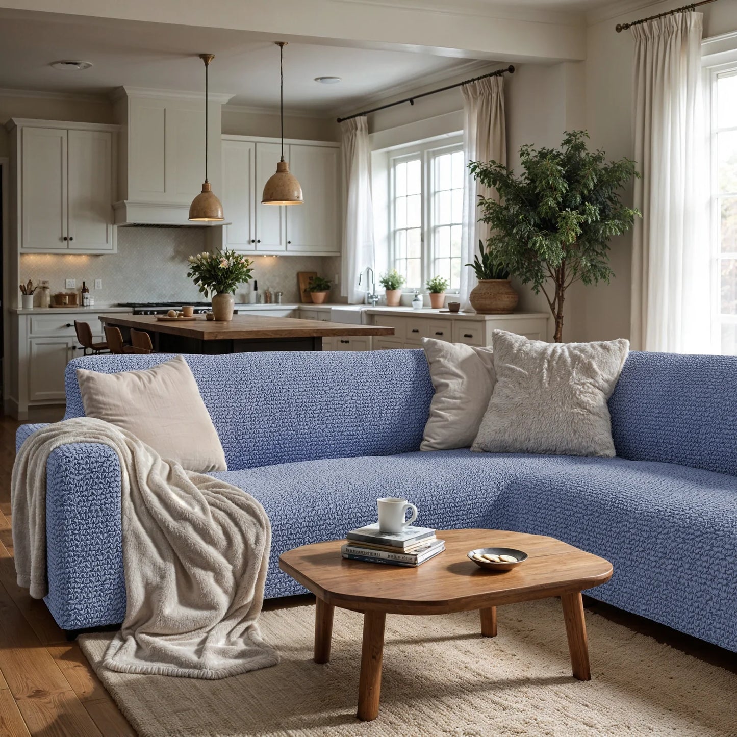 Corner Sofa Cover - Blue, Microfibra