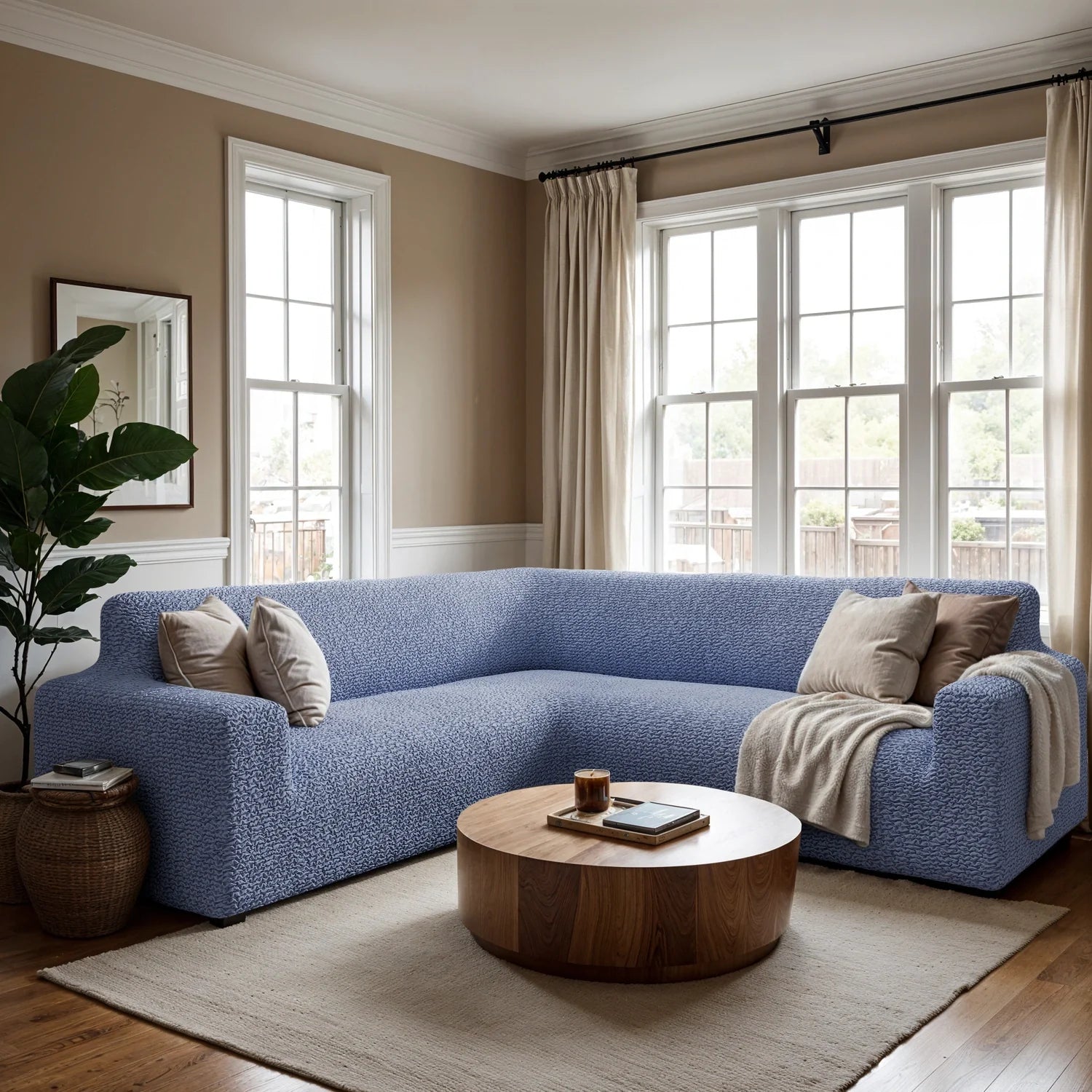 Corner Sofa Cover - Blue, Microfibra