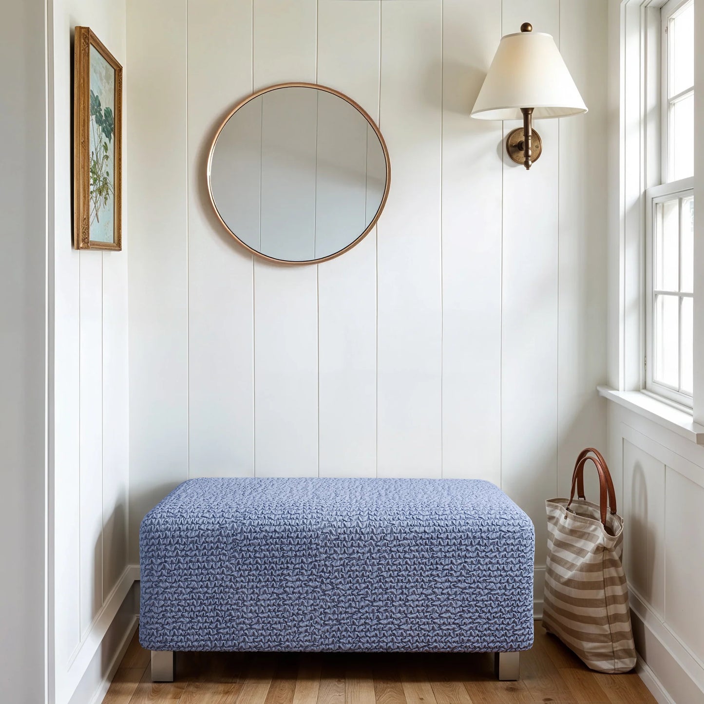 Footstool Cover - Blue, Microfibra