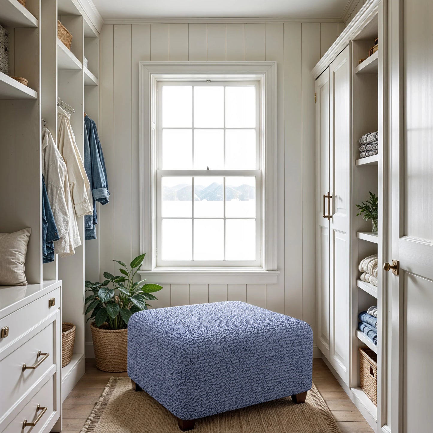 Footstool Cover - Blue, Microfibra