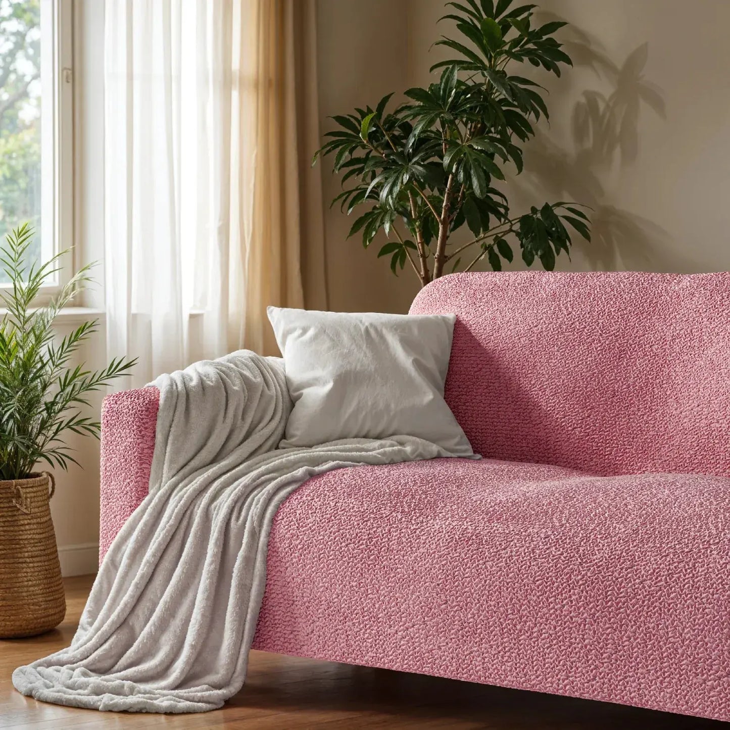 3 Seater Sofa Cover - Pink, Microfibra