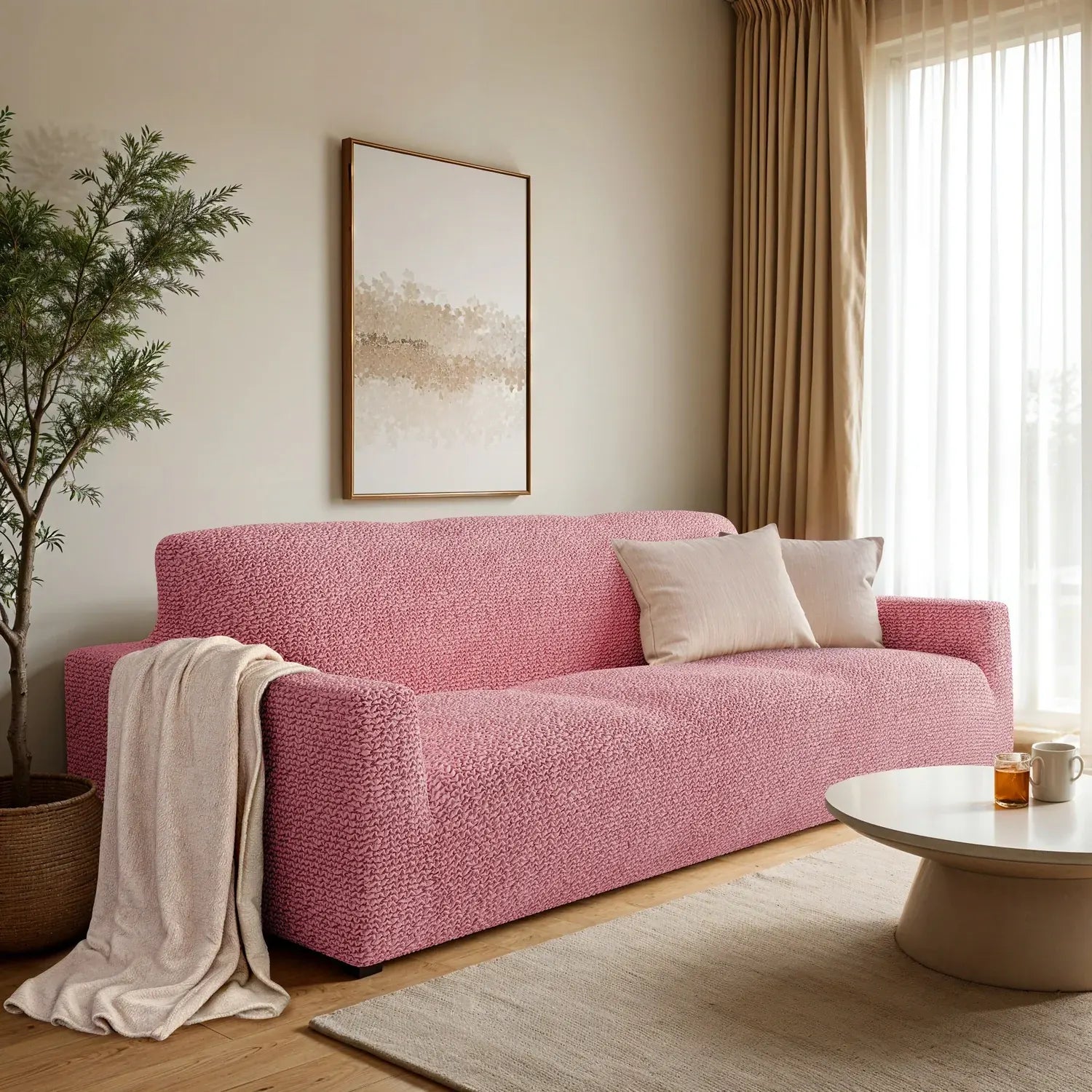 3 Seater Sofa Cover - Pink, Microfibra