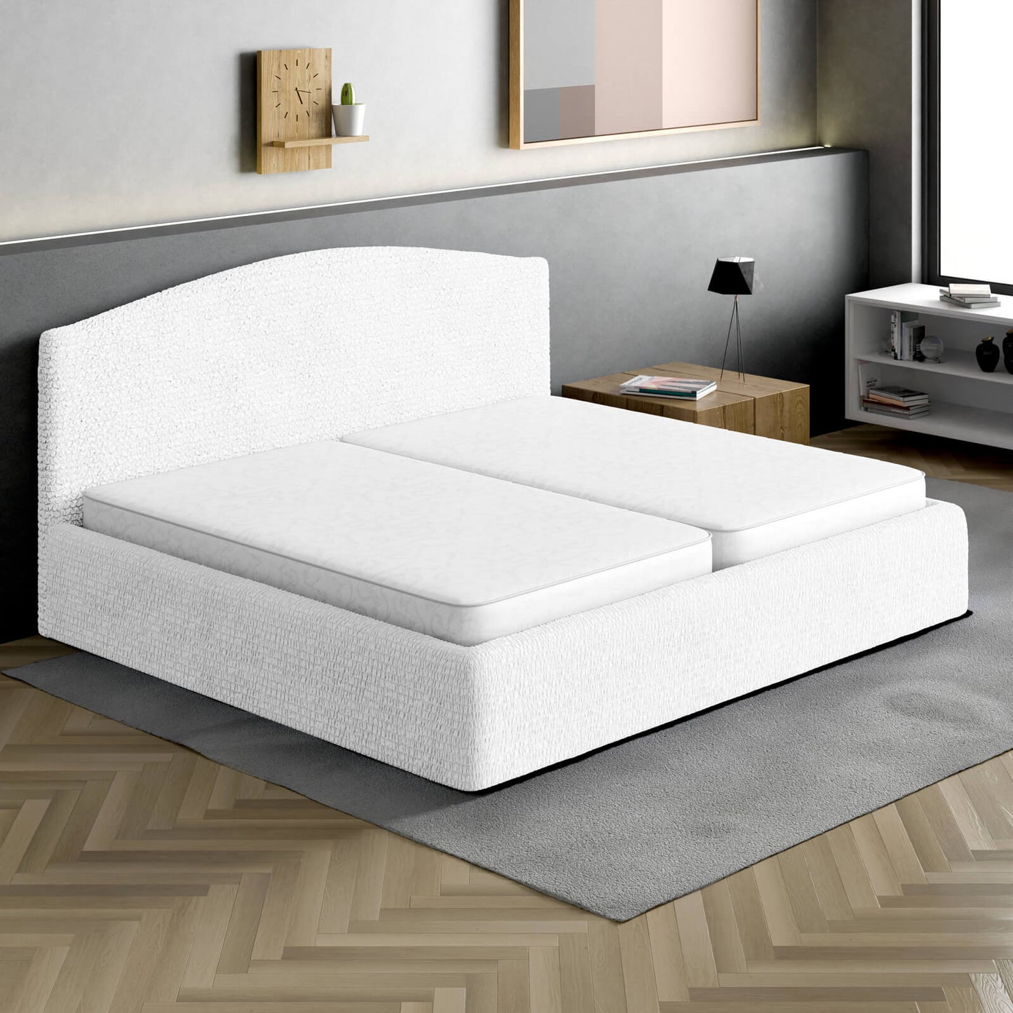 Bed Headboard & Frame Cover (Full/King)- White, Microfibra Collection