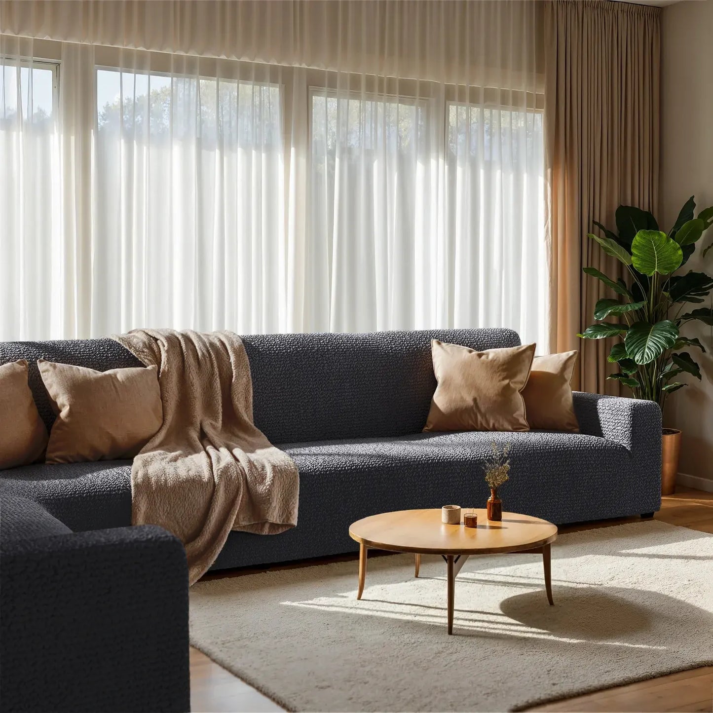 Corner Sofa Cover - Charcoal, Microfibra