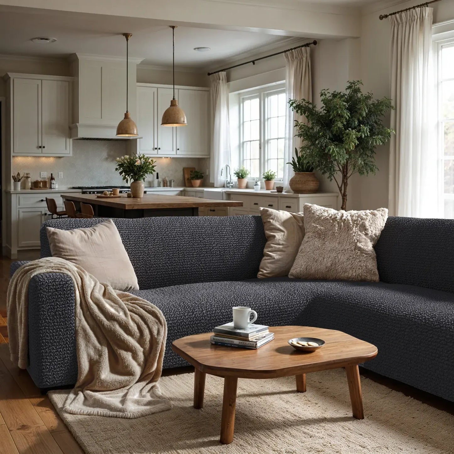 Corner Sofa Cover - Charcoal, Microfibra