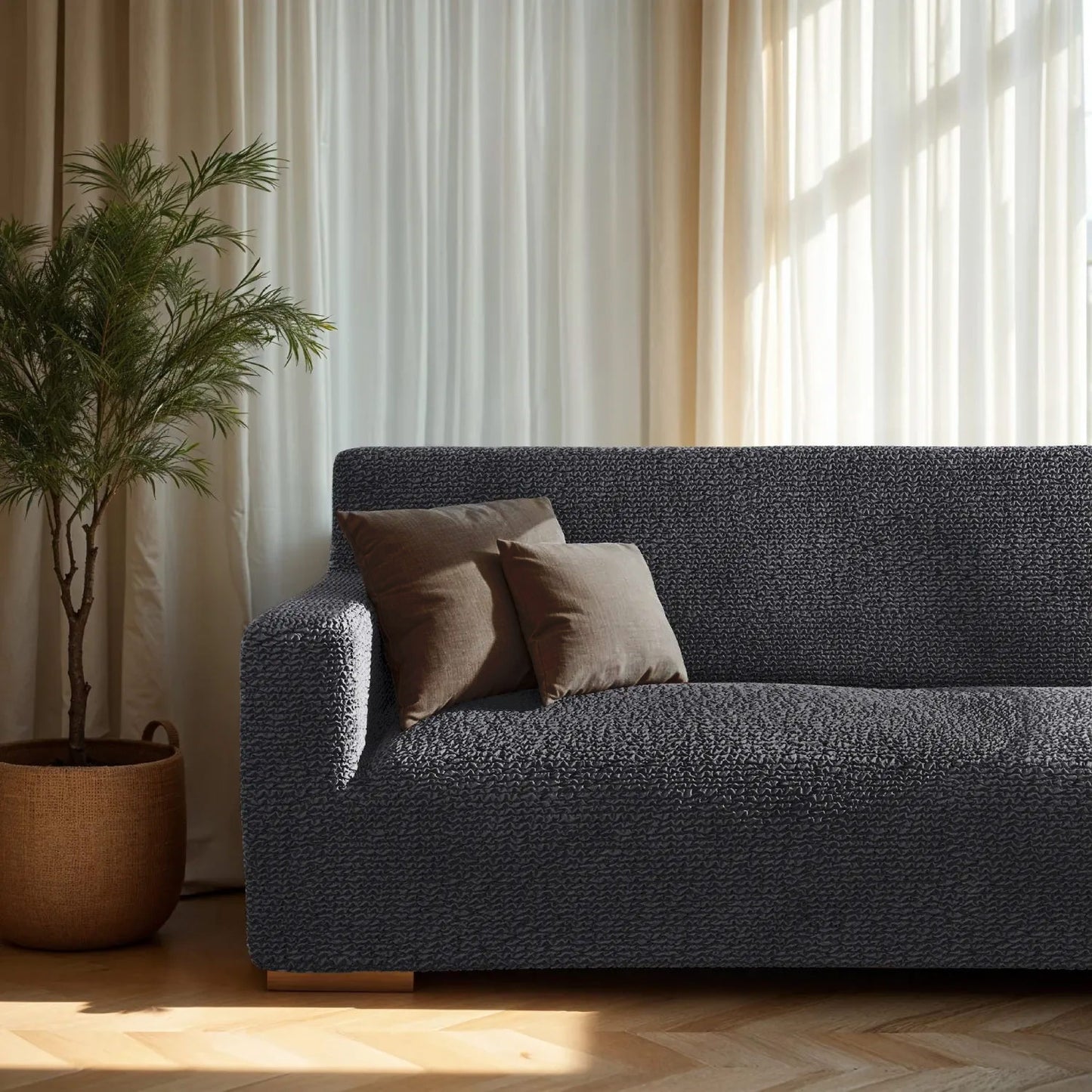 Housse de canapé 2 places - Anthracite, Microfibre