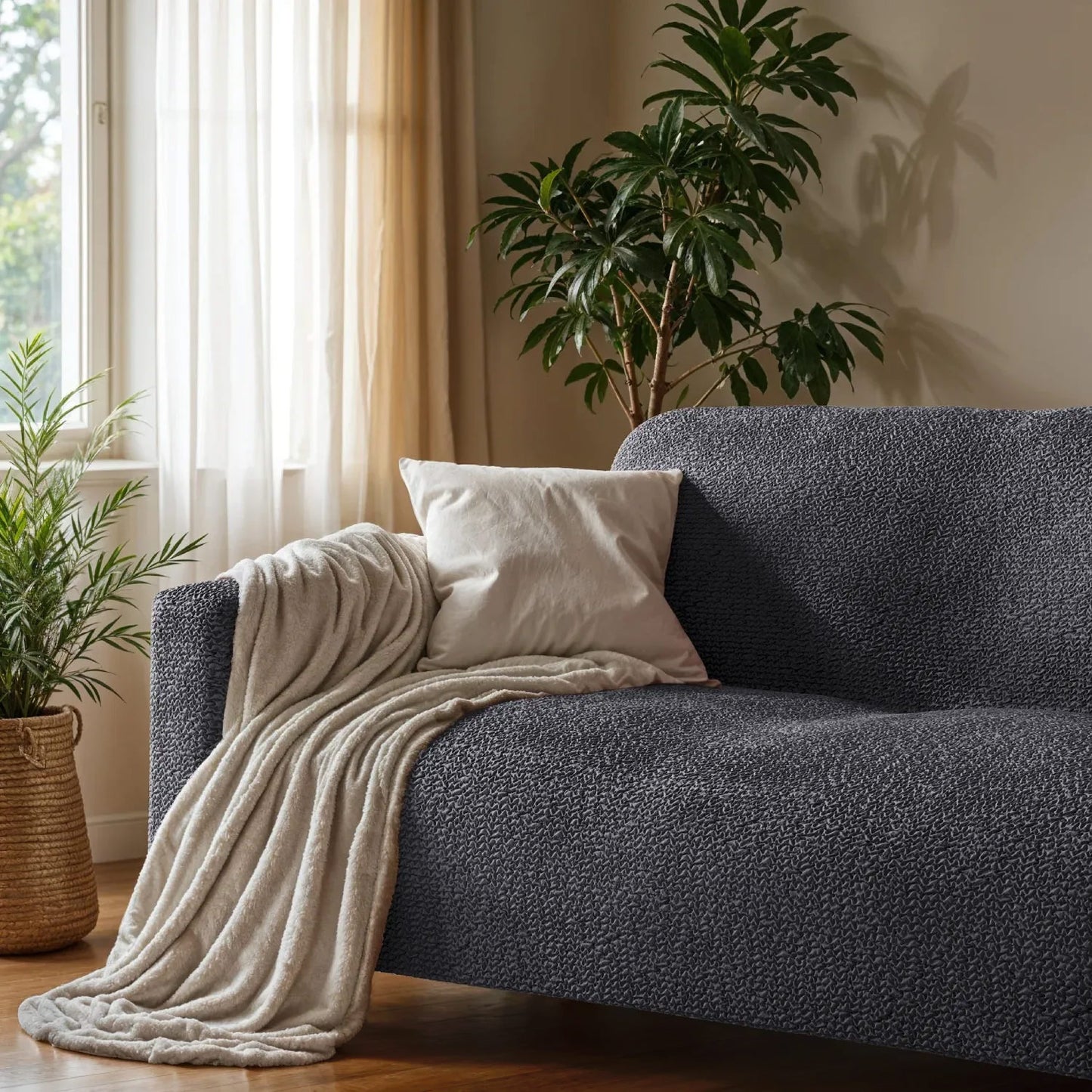 Housse de canapé 2 places - Anthracite, Microfibre