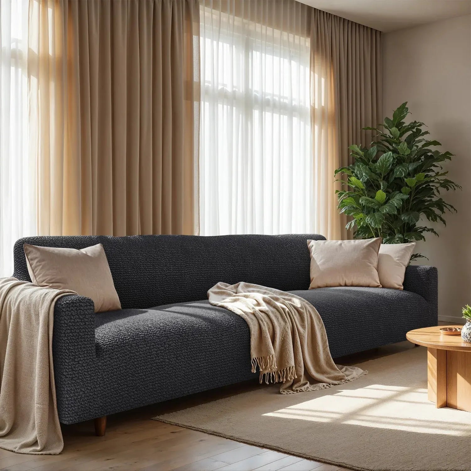 4 Seater Sofa Cover - Charcoal, Microfibra Collection