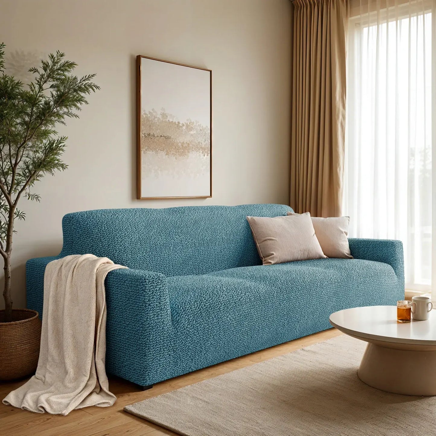 3 Seater Sofa Cover - Tiffany Blue, Microfibra