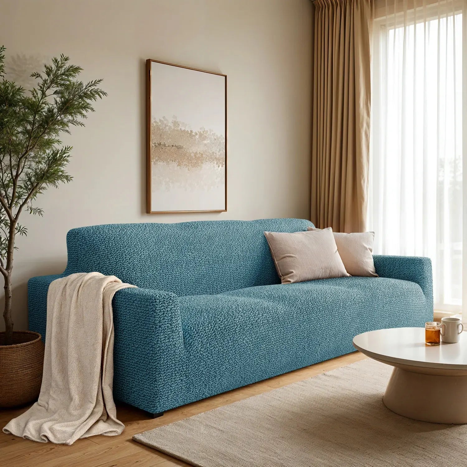 3 Seater Sofa Cover - Tiffany Blue, Microfibra