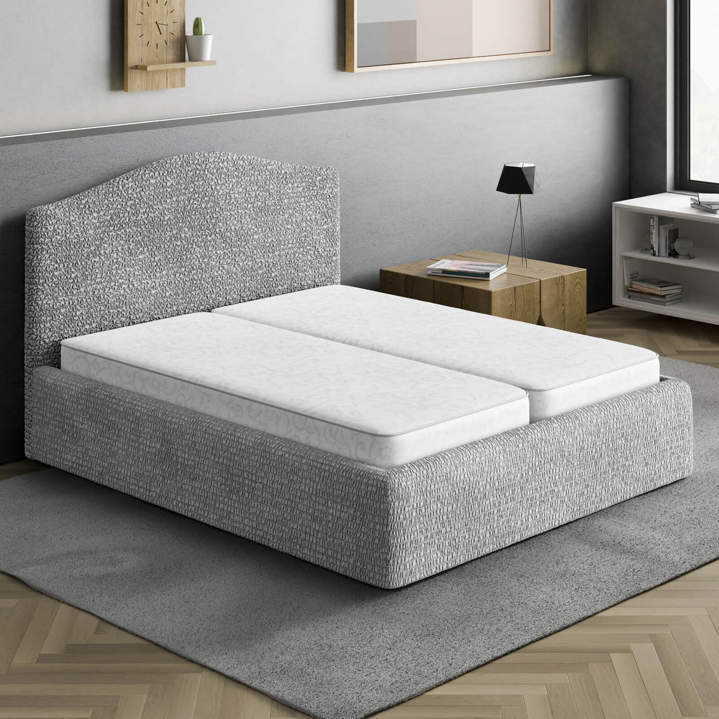 Bed Headboard & Frame Cover (Full/Queen)- Grey, Microfibra Collection