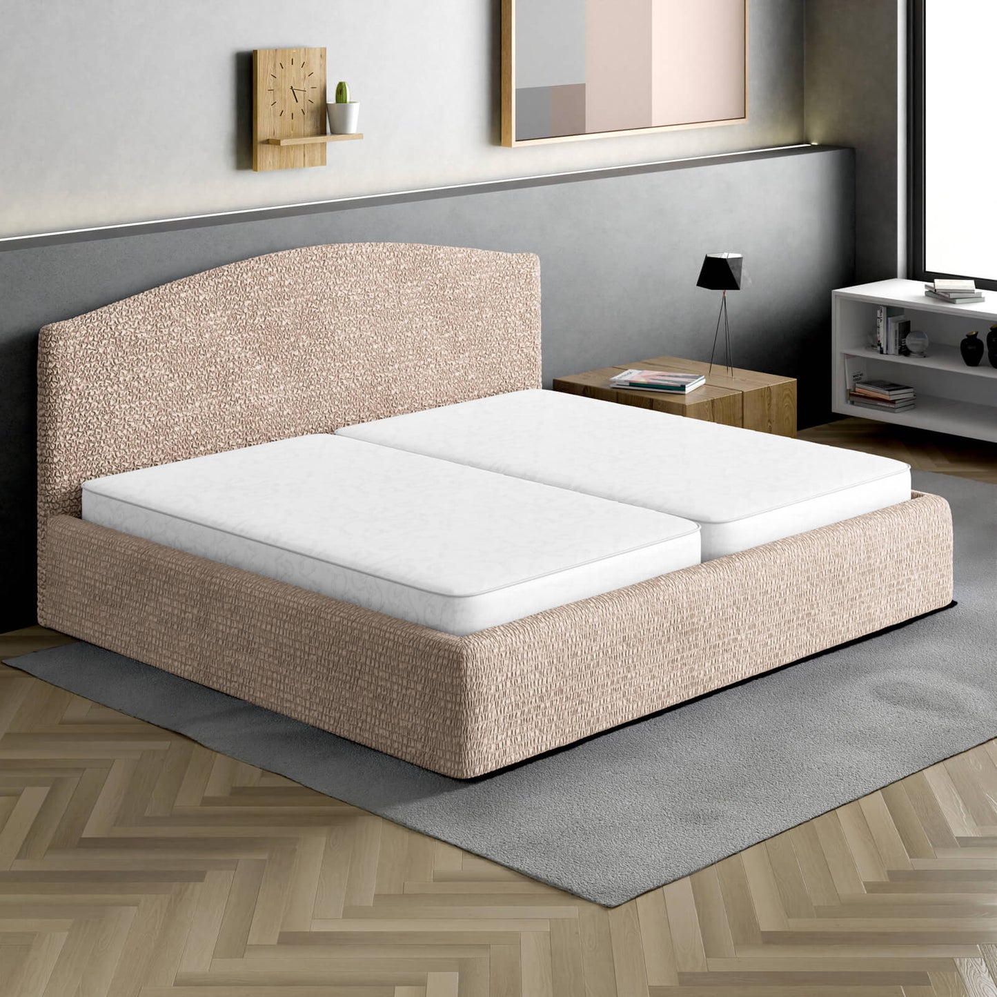 Bed Headboard & Frame Cover (Full/King)- Tapioca, Microfibra Collection