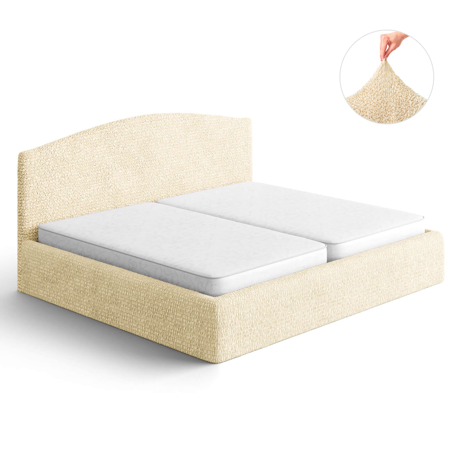 Bed Headboard & Frame Cover (Full/King) - Beige, Microfibra Collection