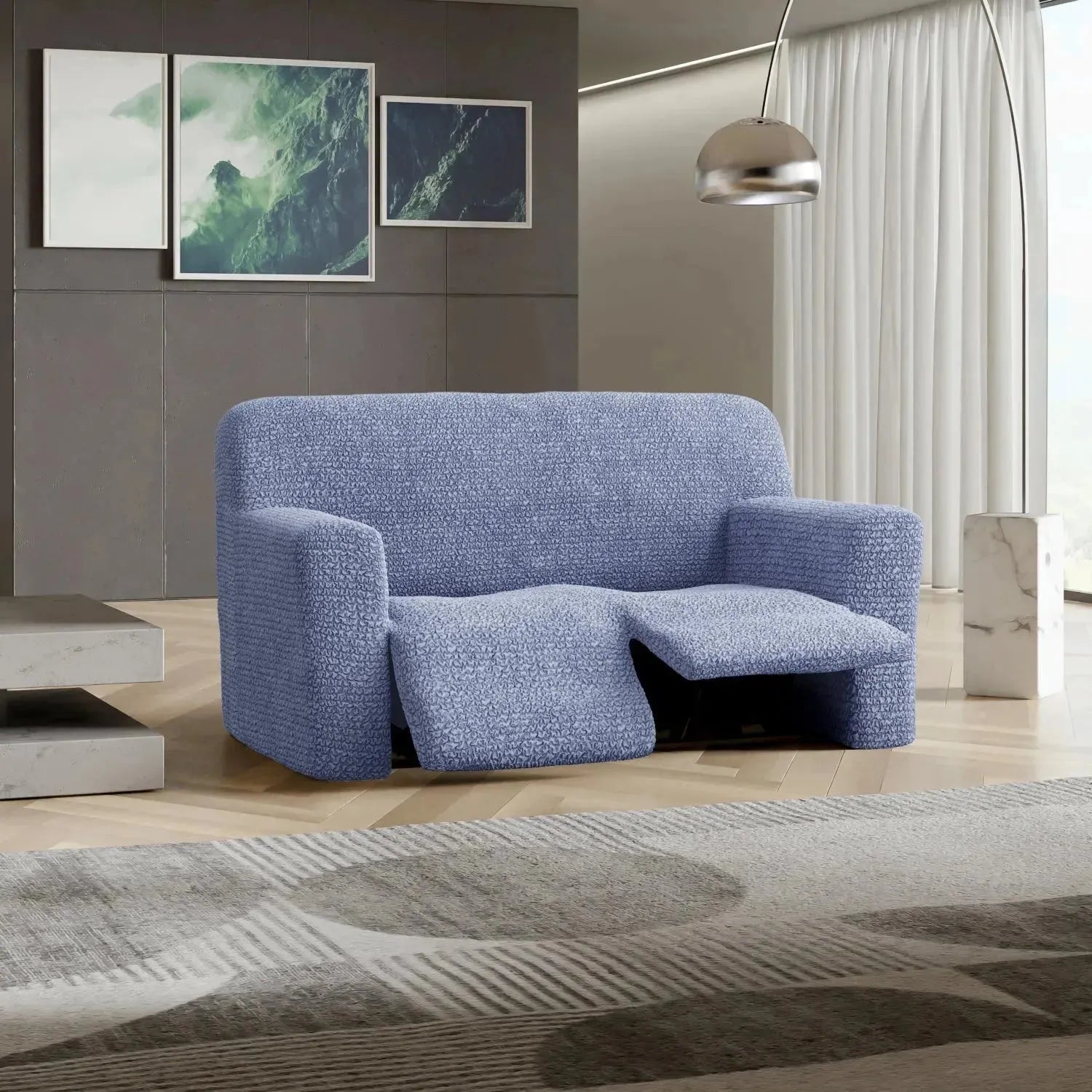 Housse de canapé inclinable 2 places - Bleu, Microfibre