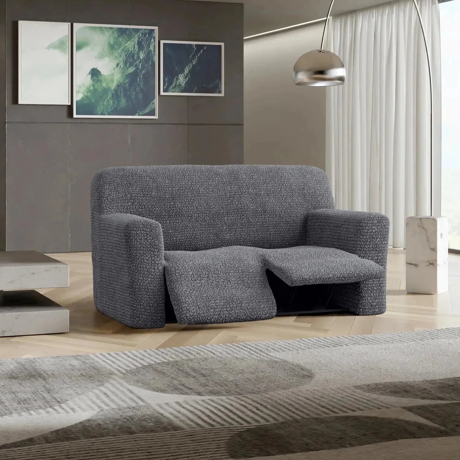 Housse de canapé inclinable 2 places - Anthracite, Microfibre