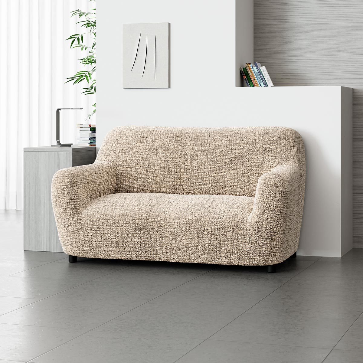 2 Seater Sofa Cover - Graffio Beige, Microfibra Printed