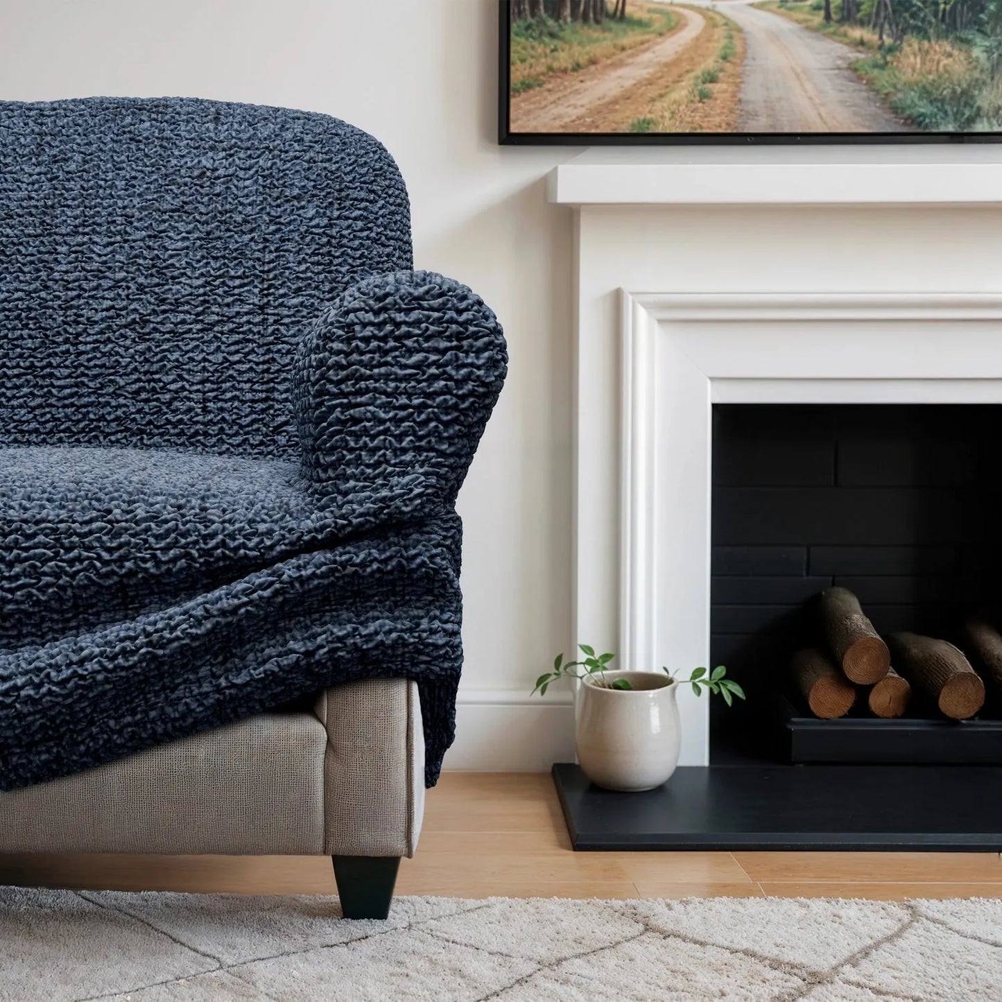 3 Seater Sofa Cover - Vittoria Blue, Microfibra Printed