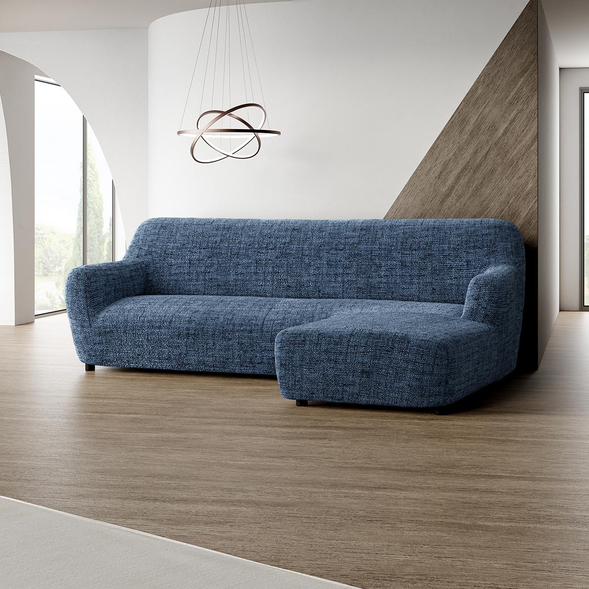 L-Shaped Sofa Cover (Right Chaise) - Vittoria Blue, Microfibra Printed Collection