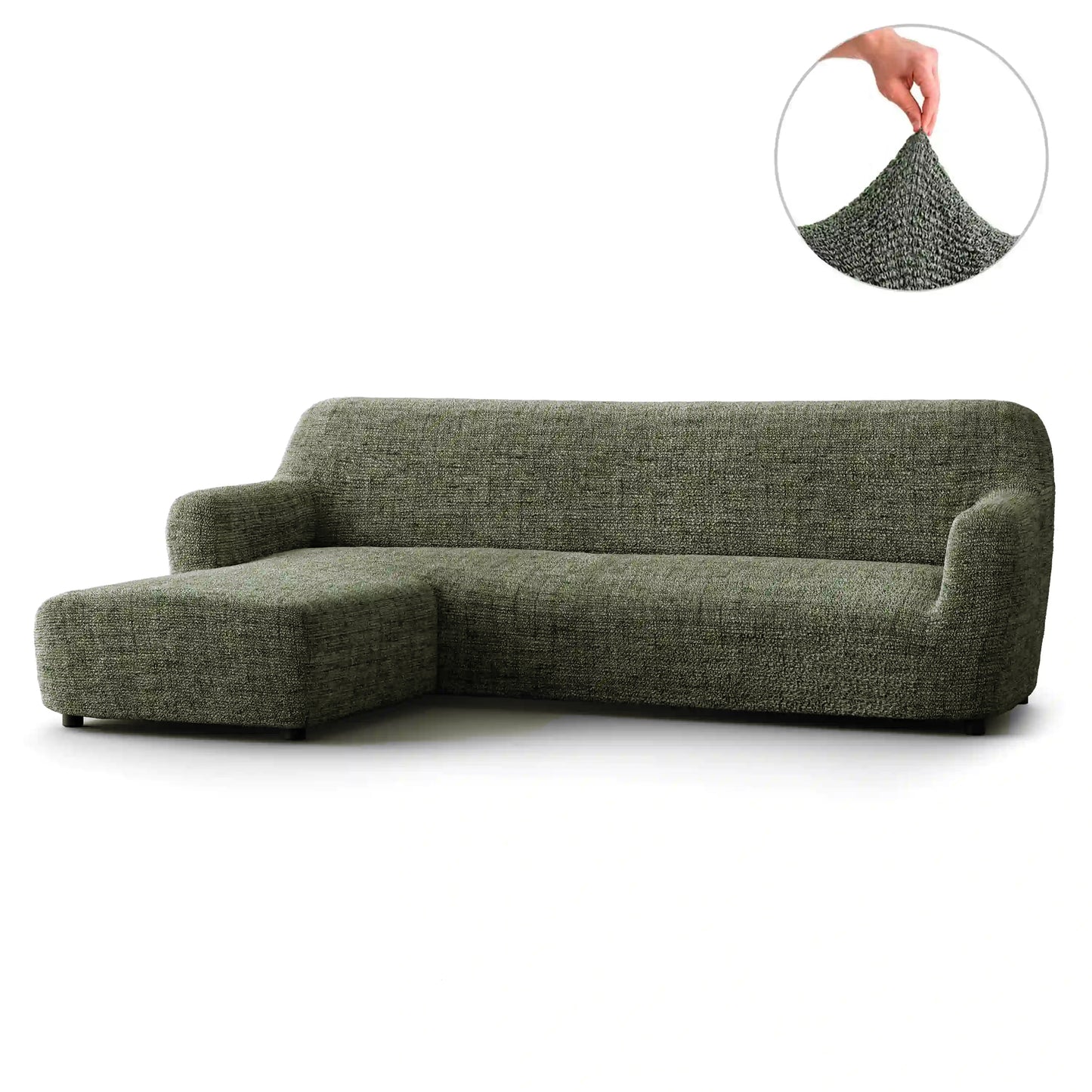 Housse de canapé en L (méridienne gauche) - Vert Vittoria, Collection Microfibre Imprimée