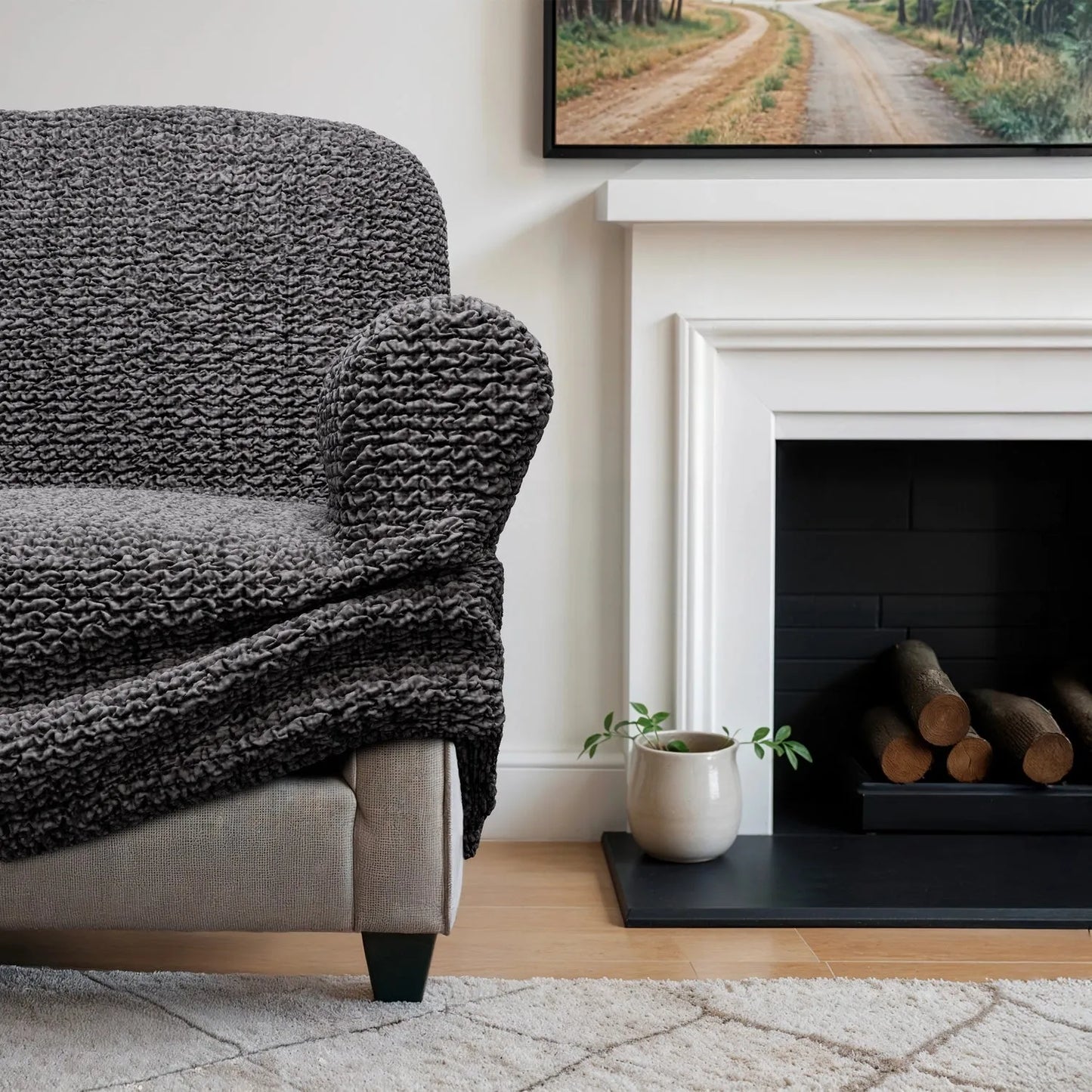 Housse de canapé d'angle - Gris Vittoria, imprimé en microfibre