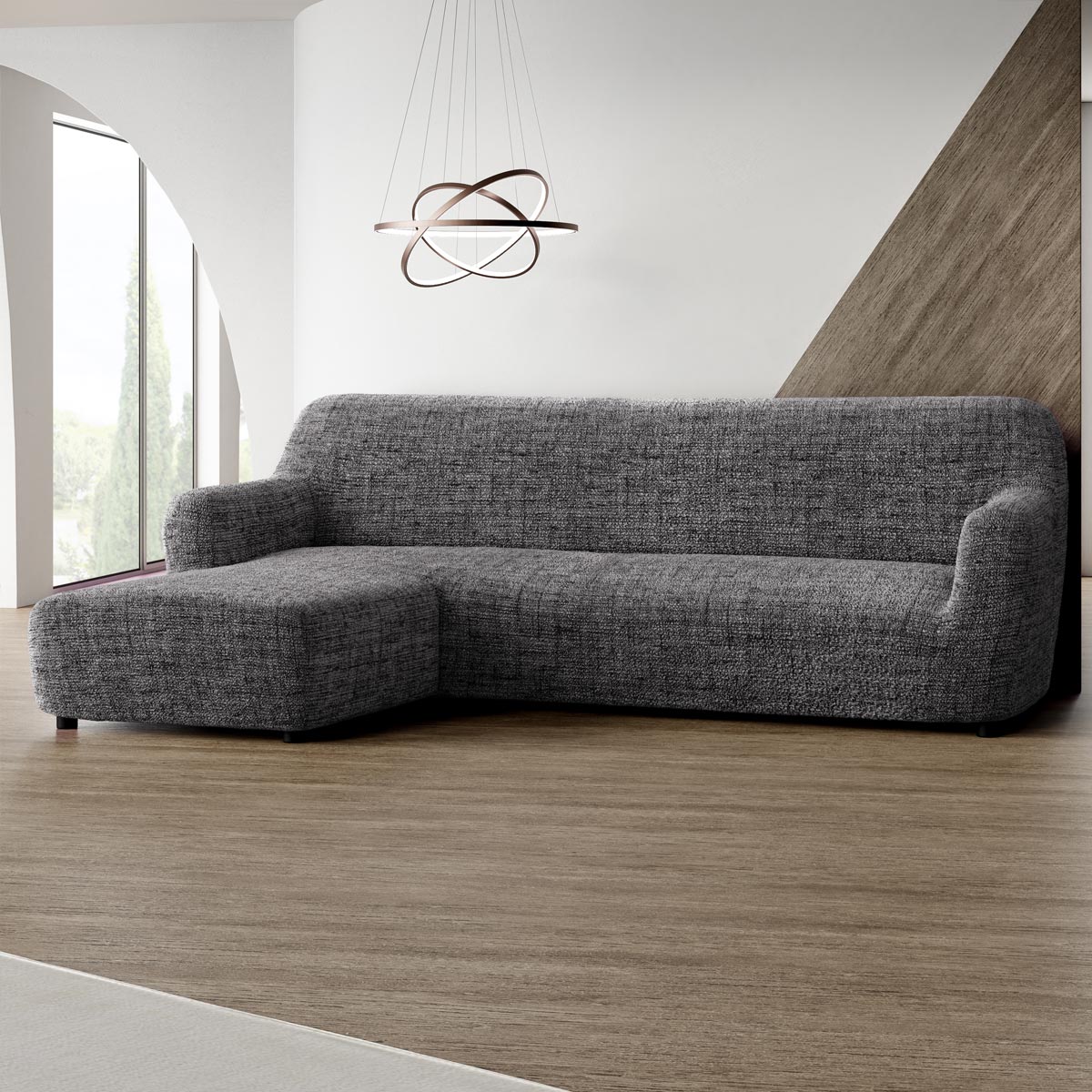 L-Shaped Sofa Cover (Left Chaise) - Vittoria Grey, Microfibra Printed Collection