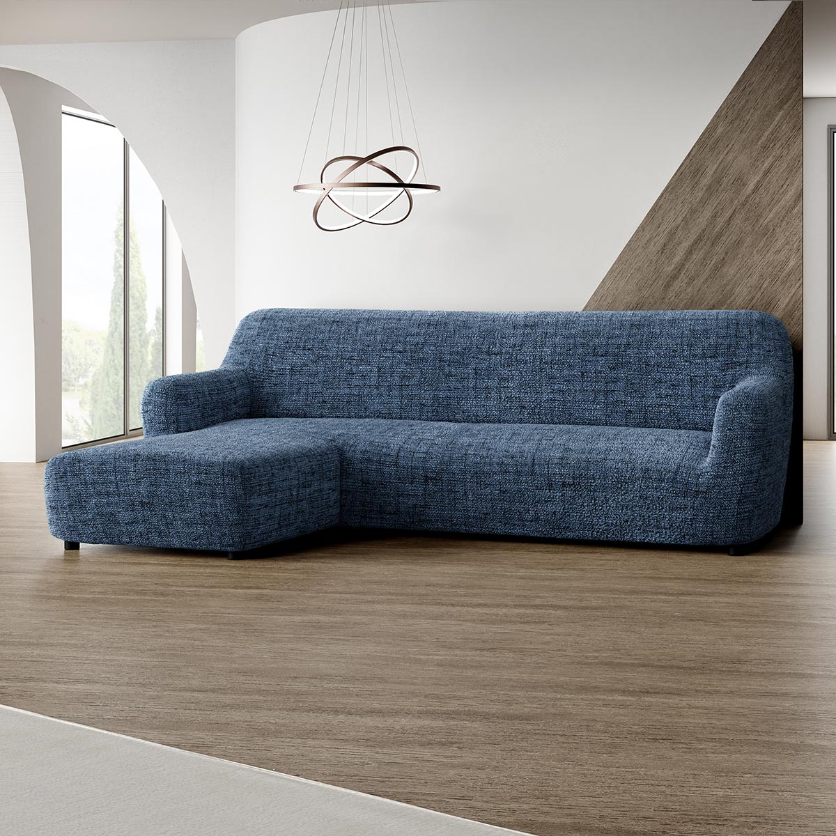 L-Shaped Sofa Cover (Left Chaise) - Vittoria Blue, Microfibra Printed Collection