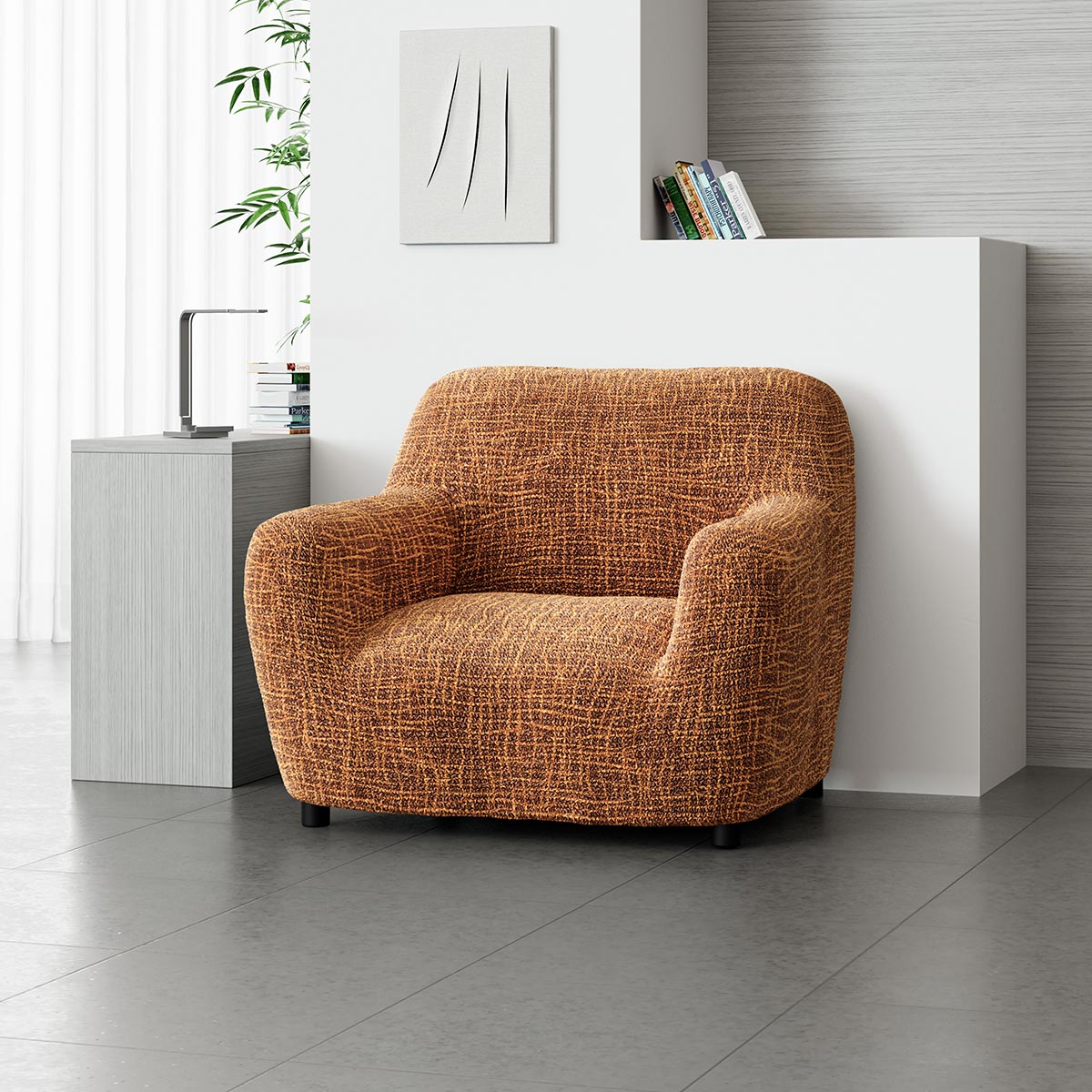 Arm Chair Cover - Graffio Orange, Microfibra Printed