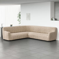 Housse de canapé d'angle - Rayure beige, microfibre imprimée