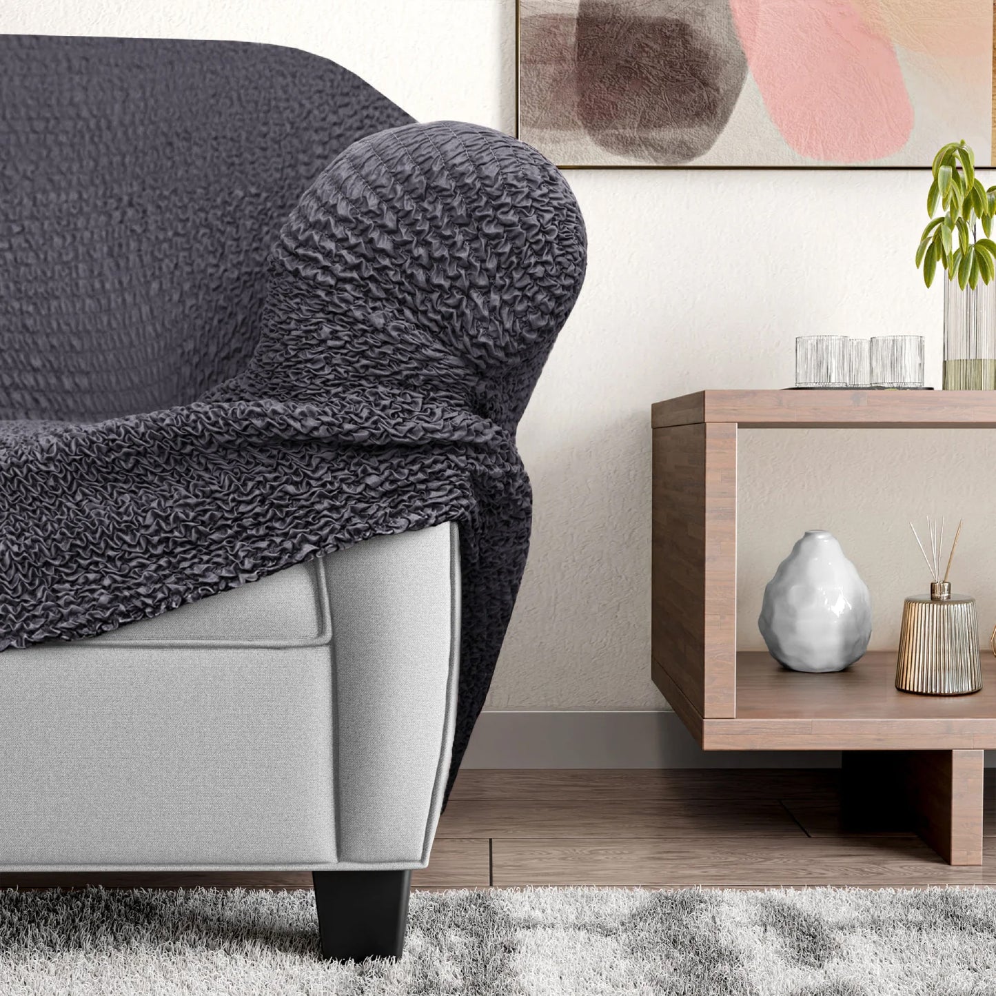 Corner Sofa Cover - Charcoal, Microfibra