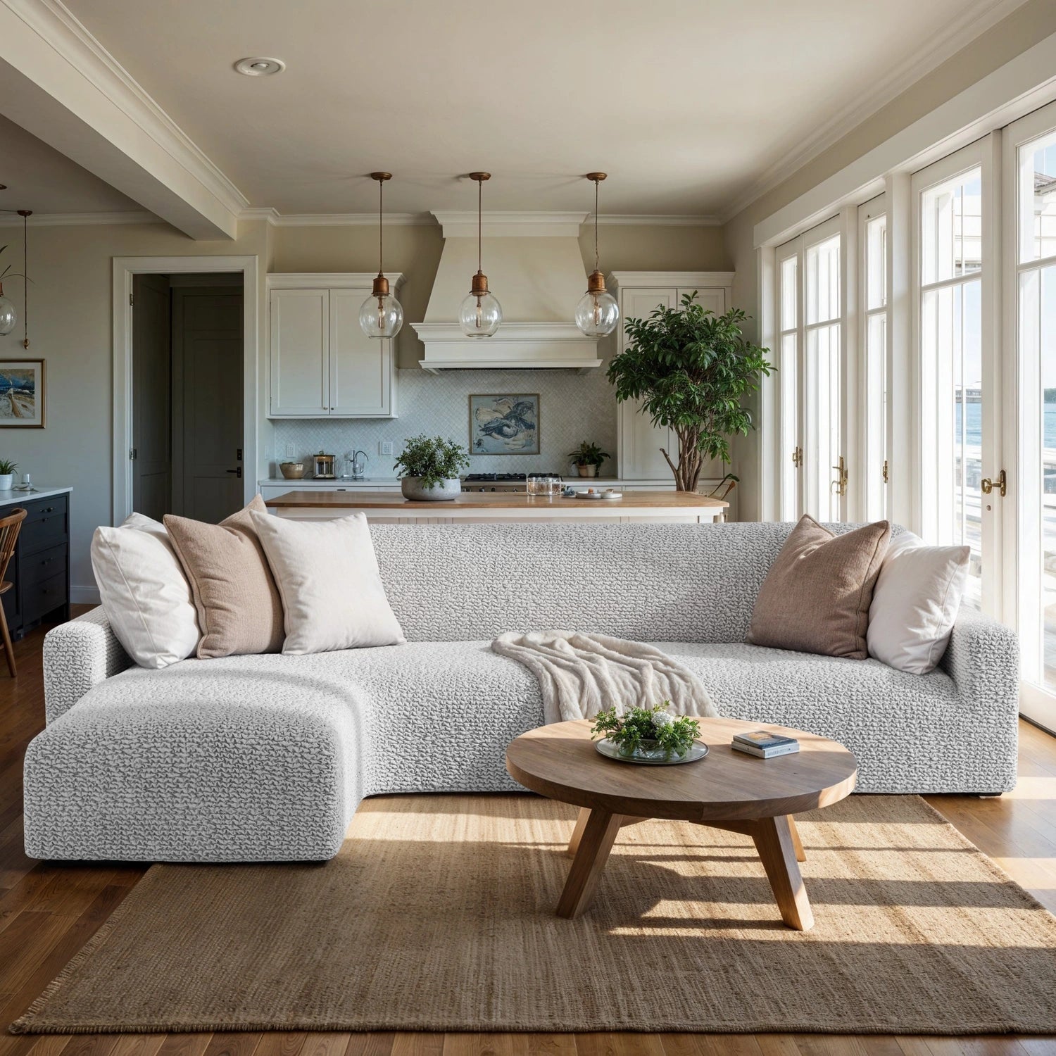 L-Shaped Sofa Cover (Left Chaise) - Pearl, Microfibra Collection