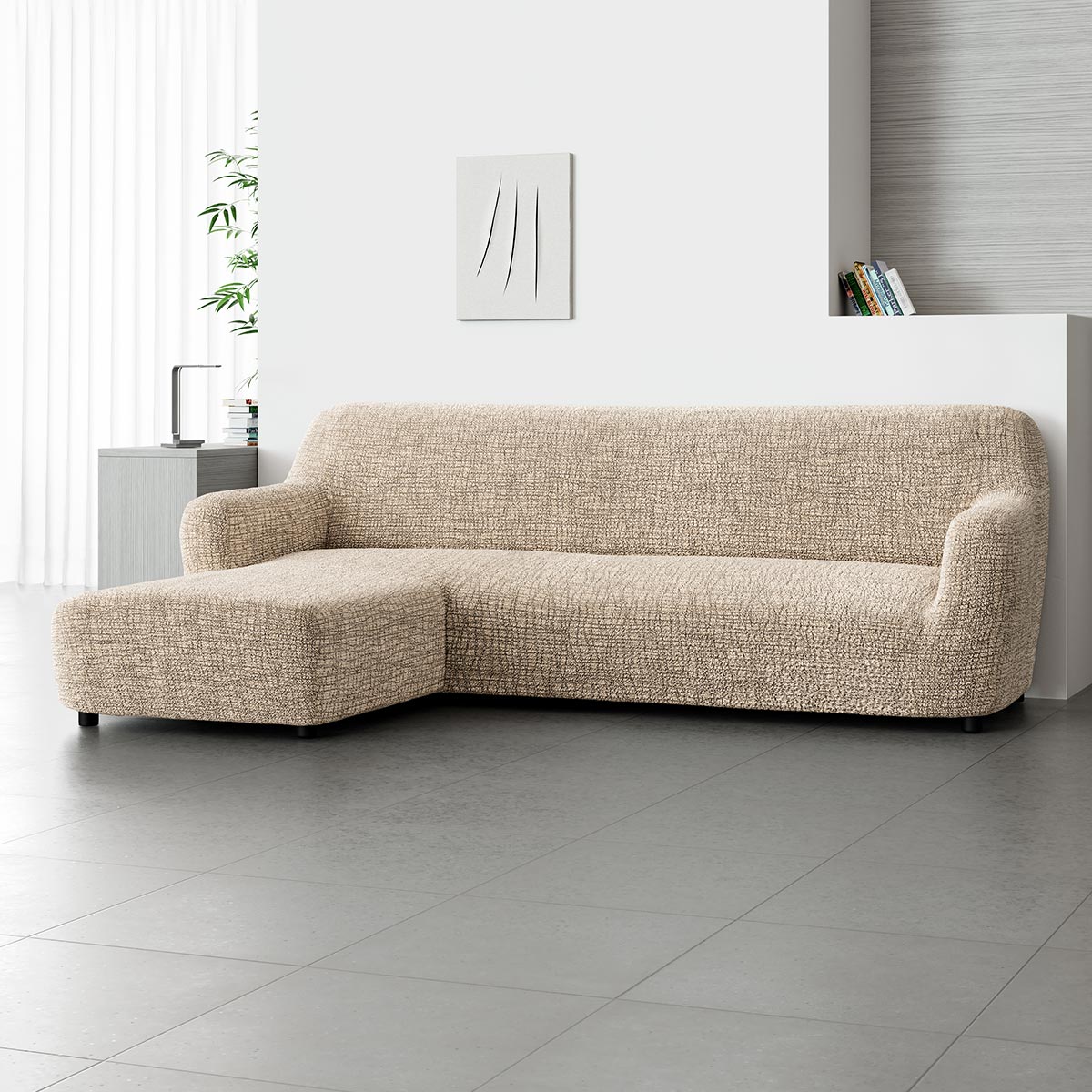 L-Shaped Sofa Cover (Left Chaise) - Graffio Beige, Microfibra Printed Collection