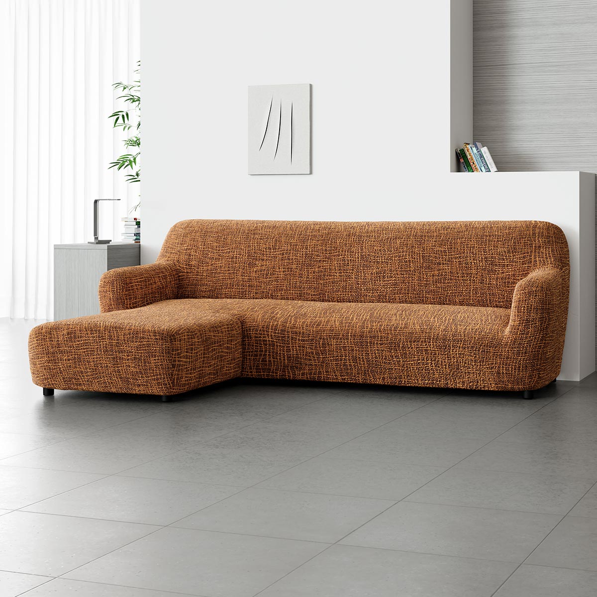 L-Shaped Sofa Cover (Left Chaise) - Graffio Orange, Microfibra Printed Collection