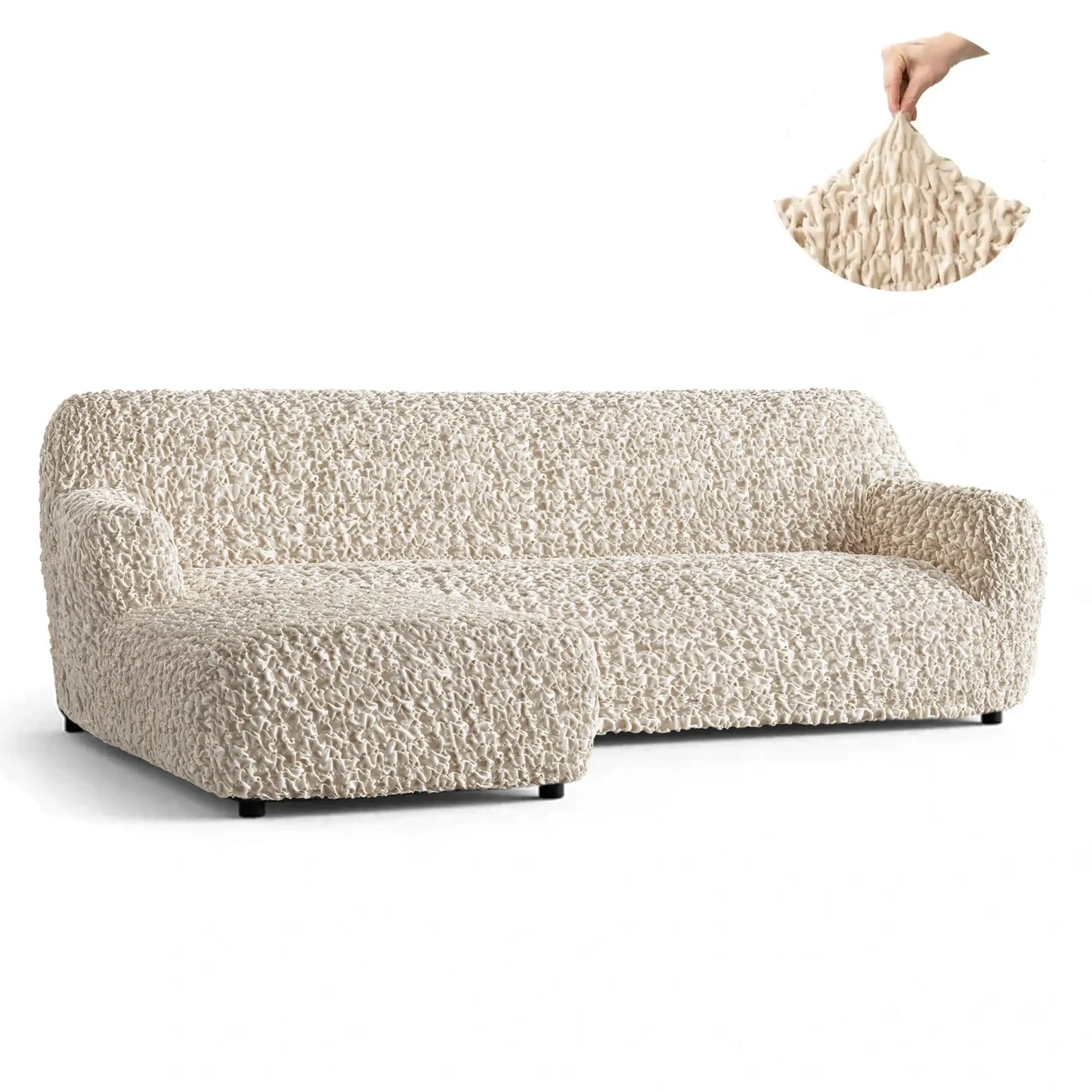 L-Shaped Sofa Cover (Left Chaise) - Beige, Fuco Velvet