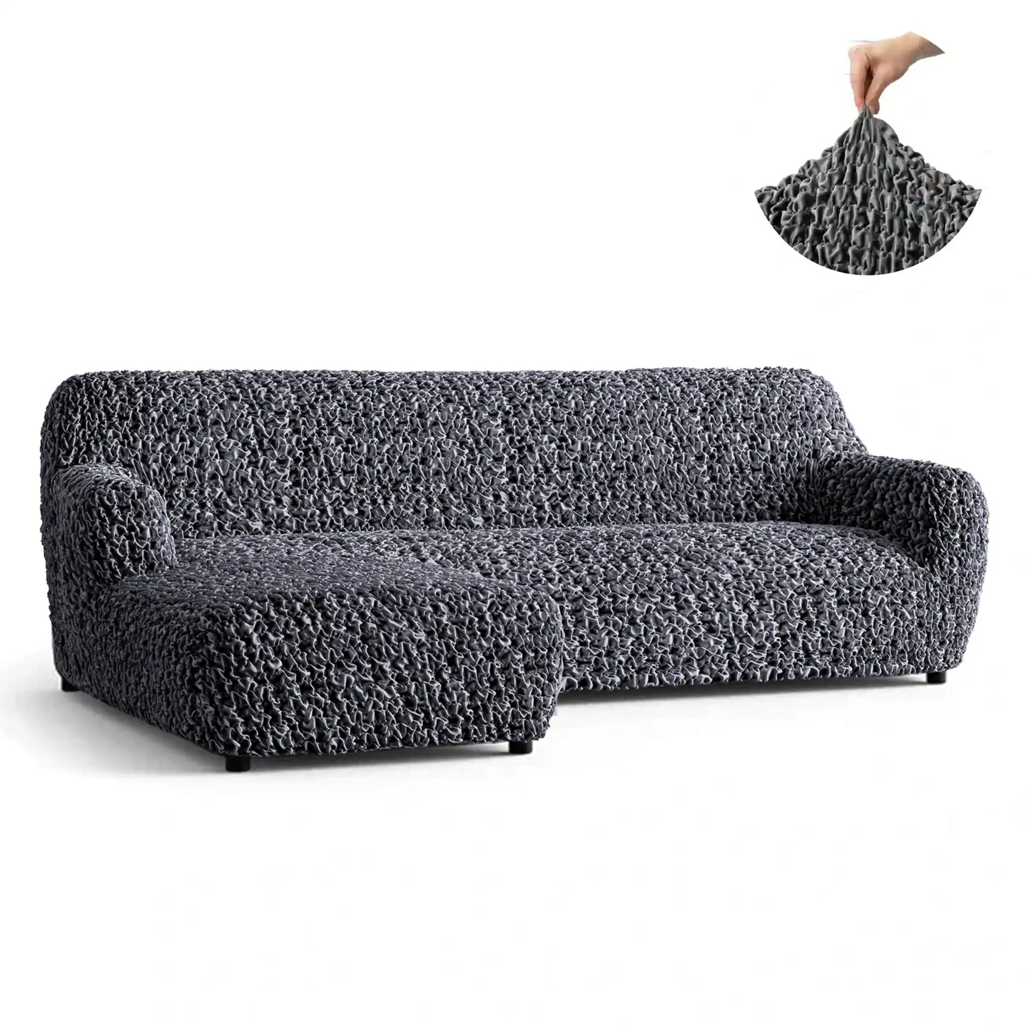 L-Shaped Sofa Cover (Left Chaise) - Grey, Fuco Velvet