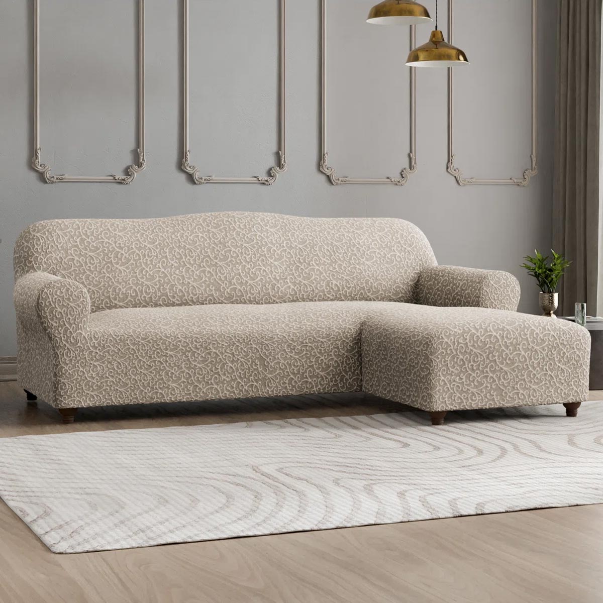 Housse de canapé en L (chaise droite) - Arabesco, collection Jacquard 3D