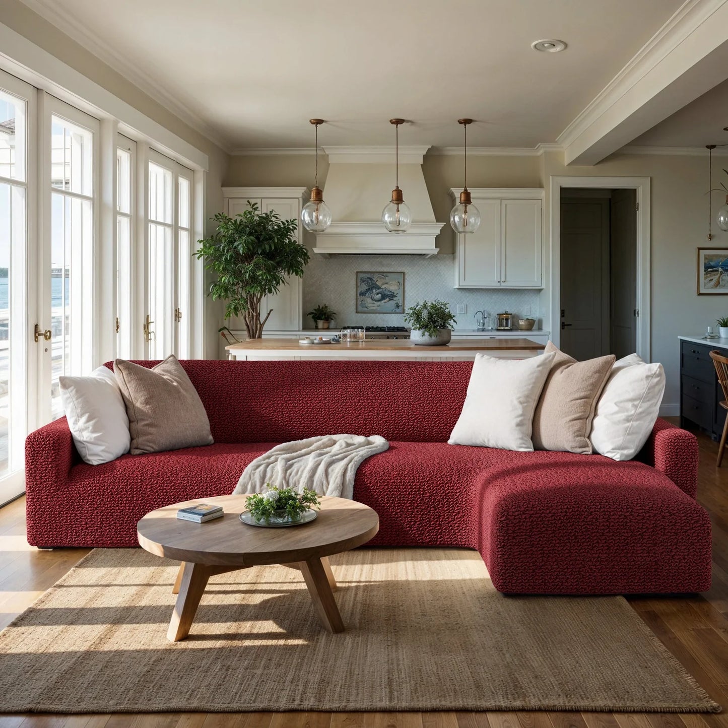 Housse de canapé en L (chaise droite) - Bordeaux, collection Microfibra
