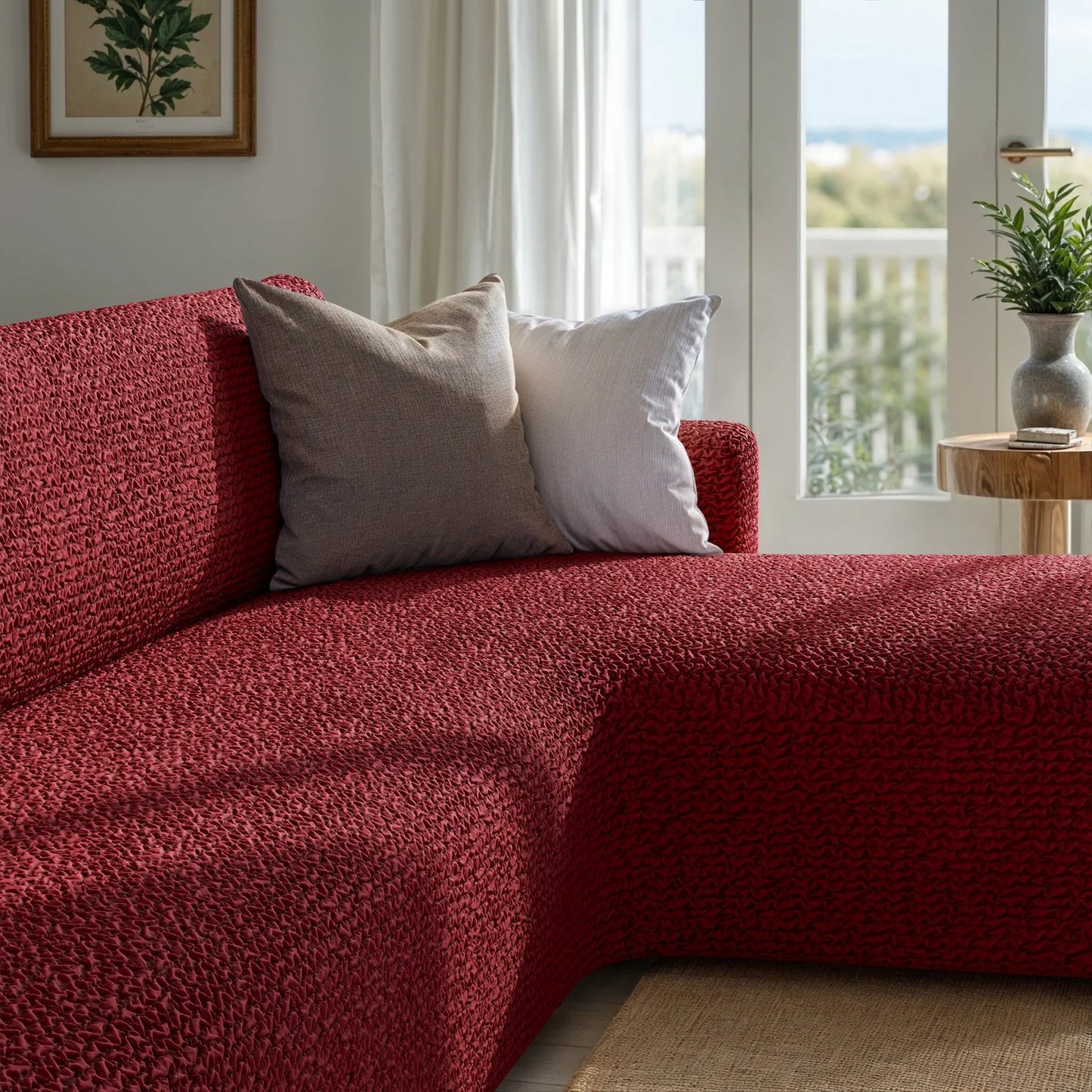 Housse de canapé en L (chaise droite) - Bordeaux, collection Microfibra