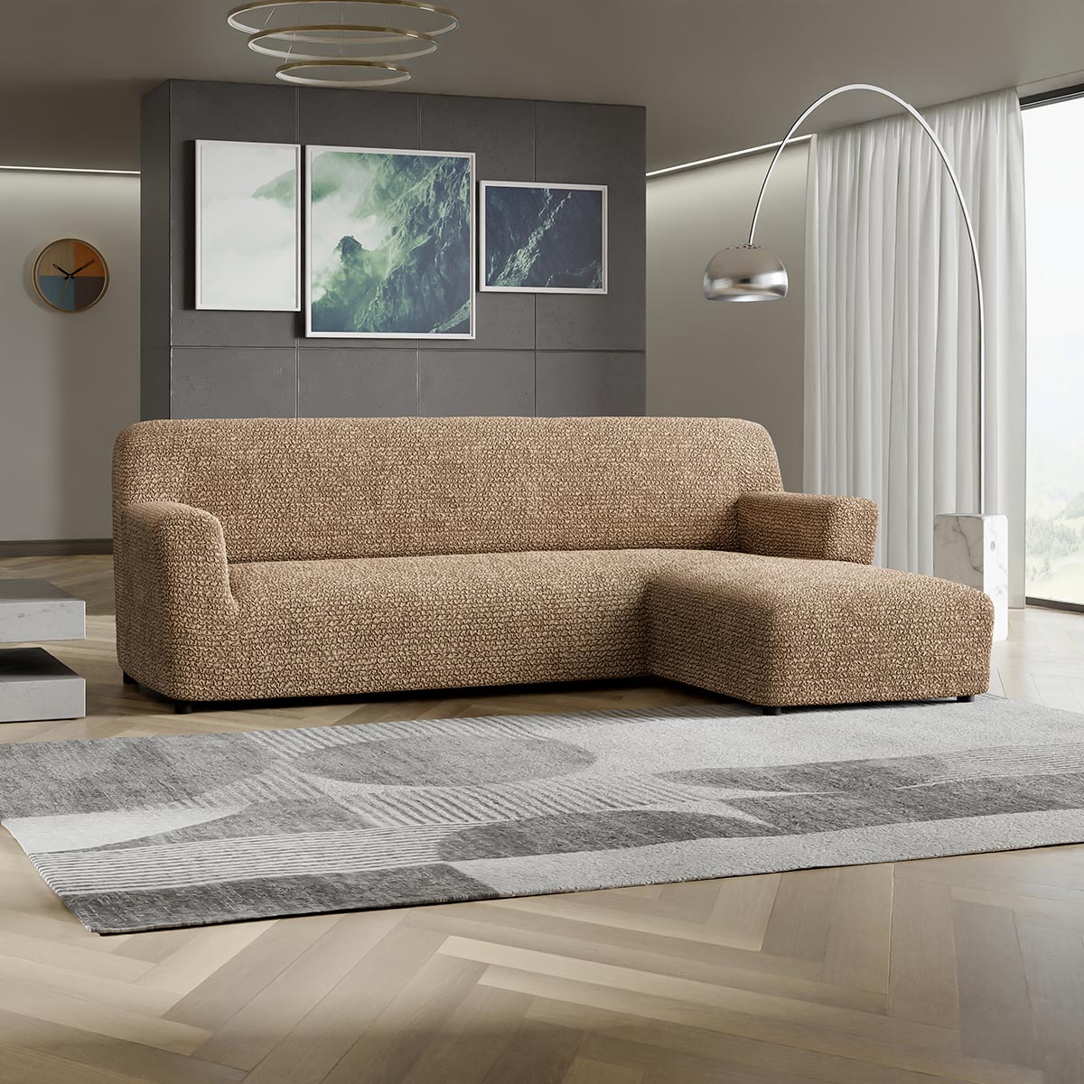 L-Shaped Sofa Cover (Right Chaise) - Latte, Microfibra Collection