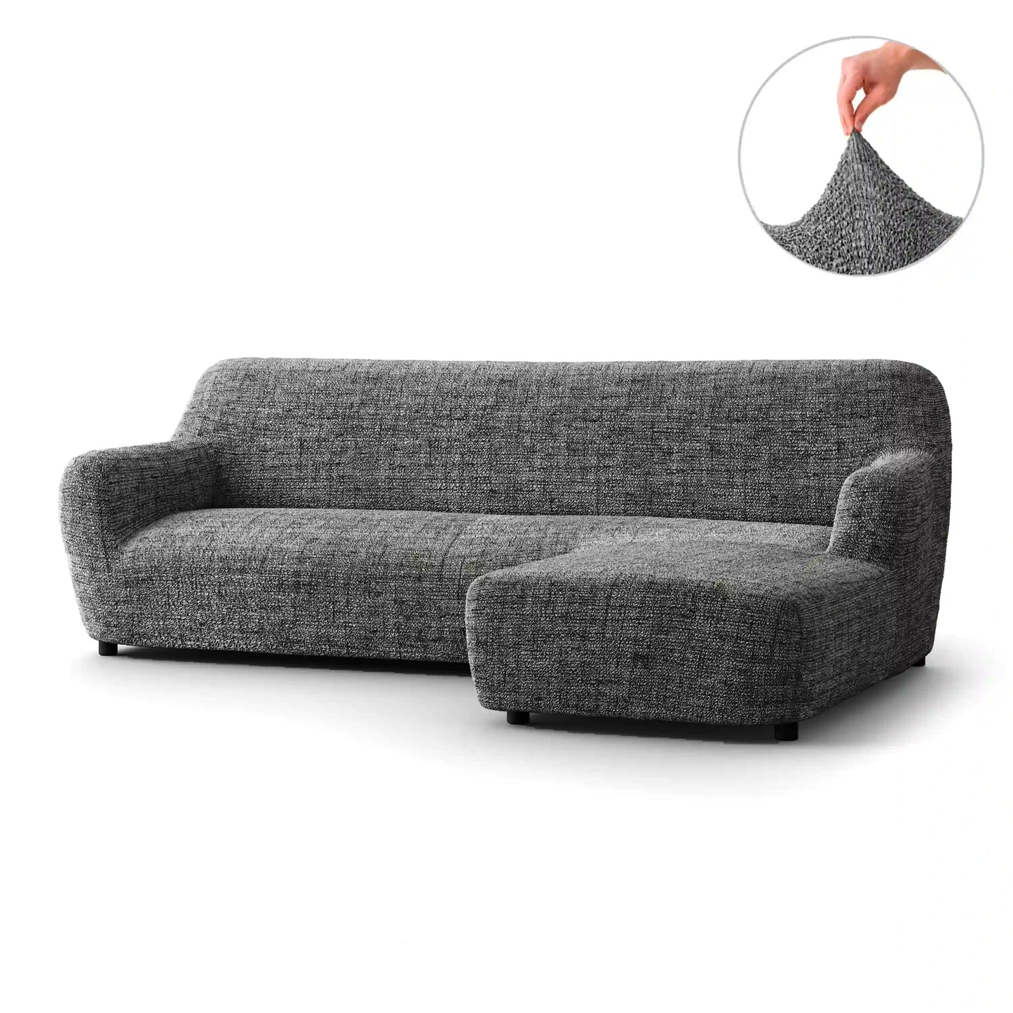 L-Shaped Sofa Cover (Right Chaise) - Vittoria Grey, Microfibra Printed Collection