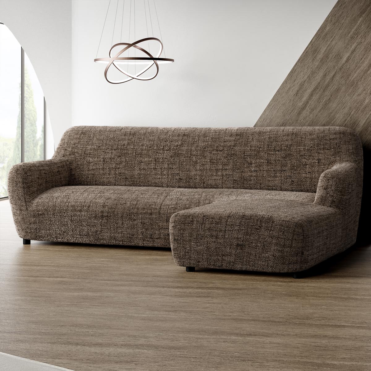 L-Shaped Sofa Cover (Right Chaise) - Vittoria Latte, Microfibra Printed Collection