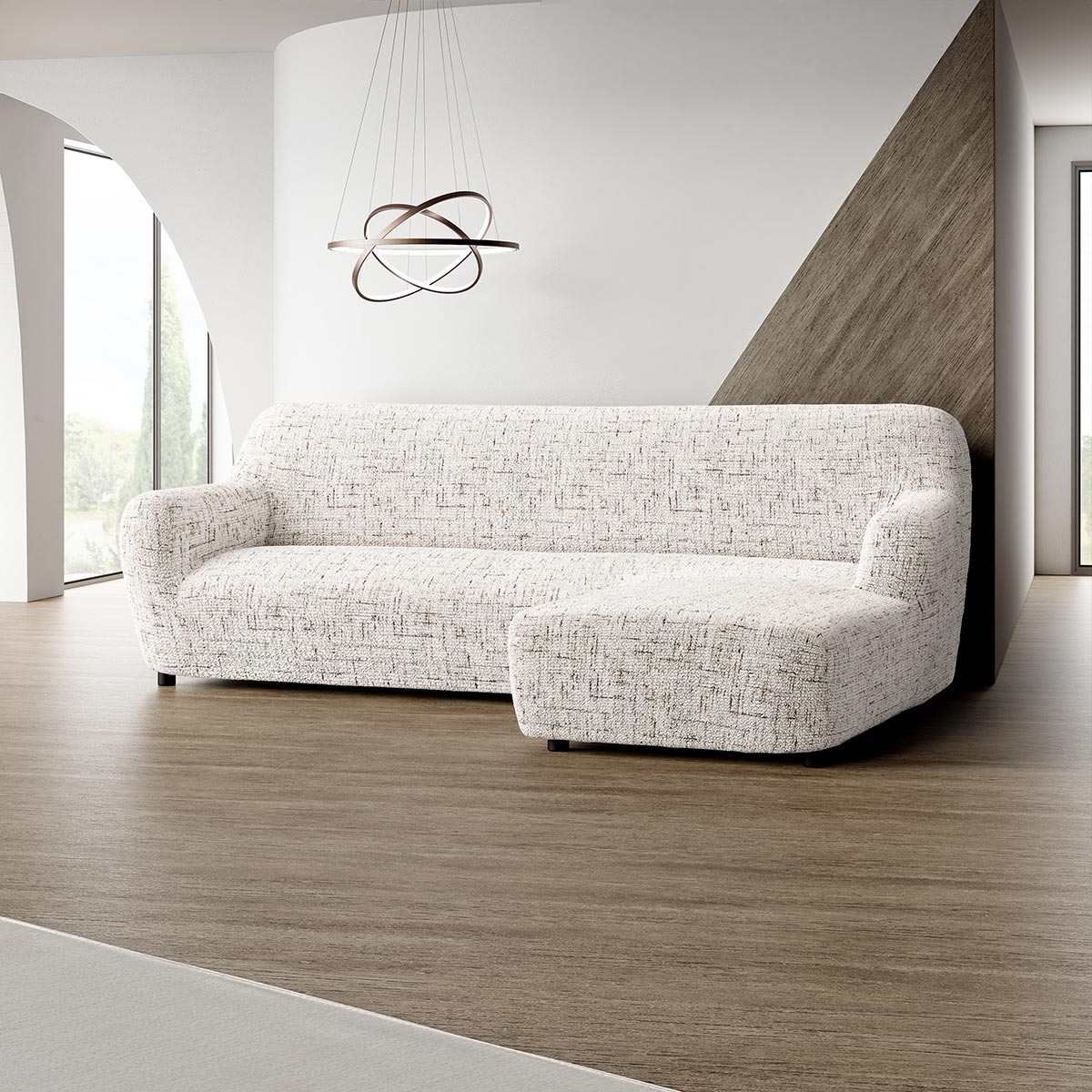 L-Shaped Sofa Cover (Right Chaise) - Vittoria White, Microfibra Printed Collection